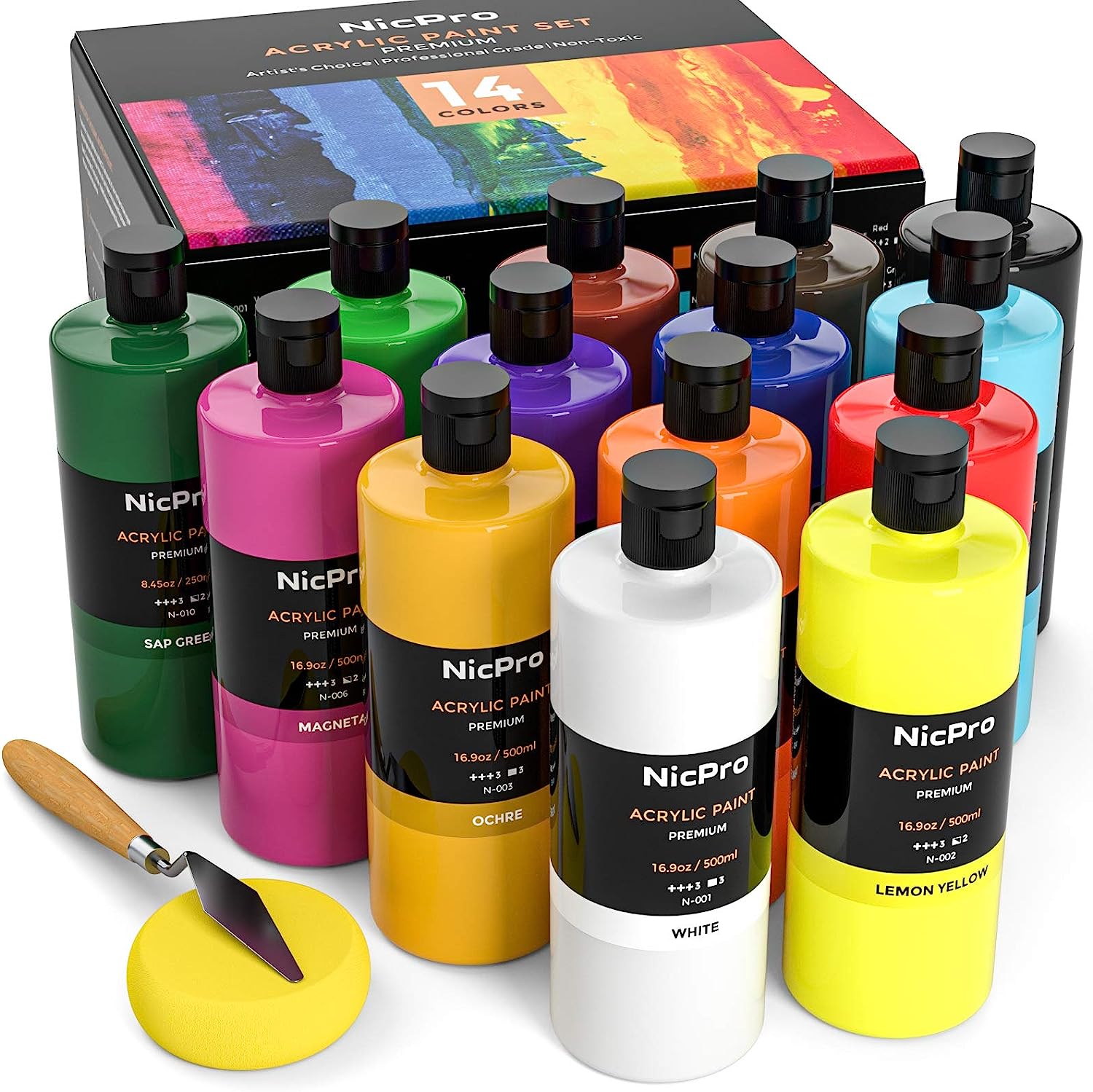 Nicpro 14 Colors Large Bulk Acrylic Paint Set (16.9 [...]