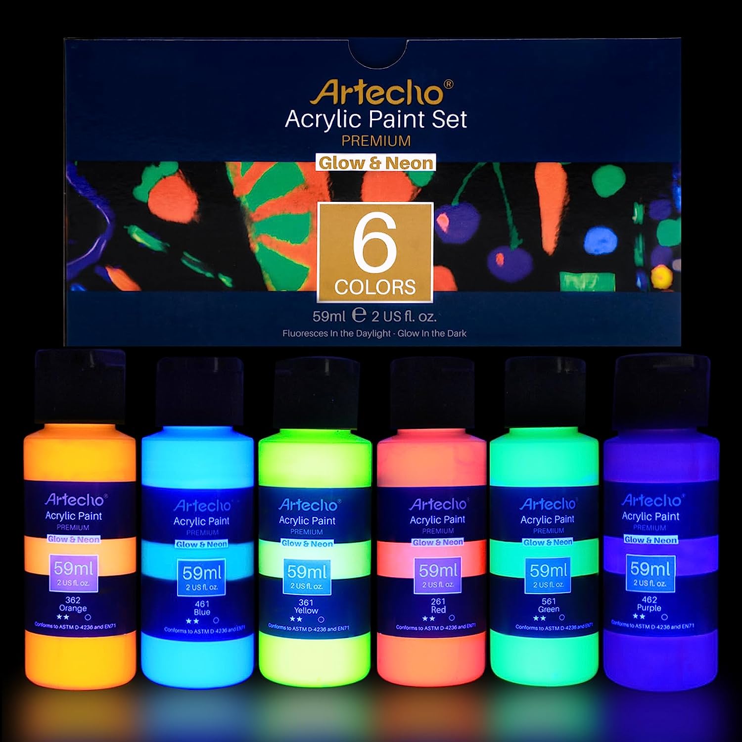 Artecho Glow in the Dark Paint - Set of 6 Colors, 59 [...]