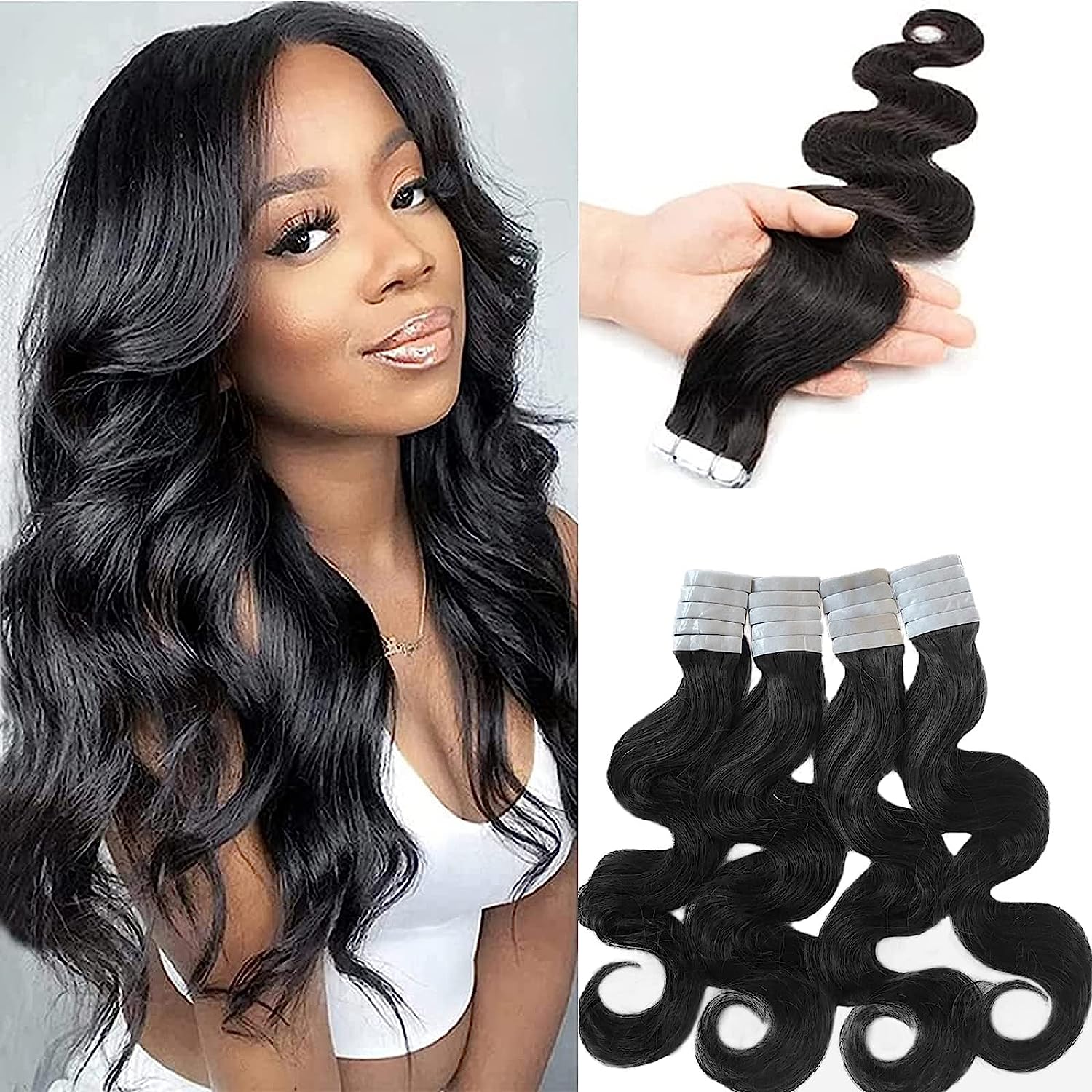 Human Hair Tape in Hair Extensions 20 Inch for Black [...]