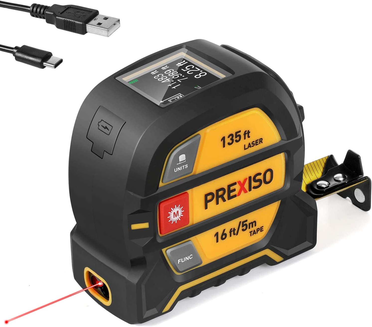PREXISO 2-in-1 Laser Tape Measure, 135Ft Rechargeable [...]