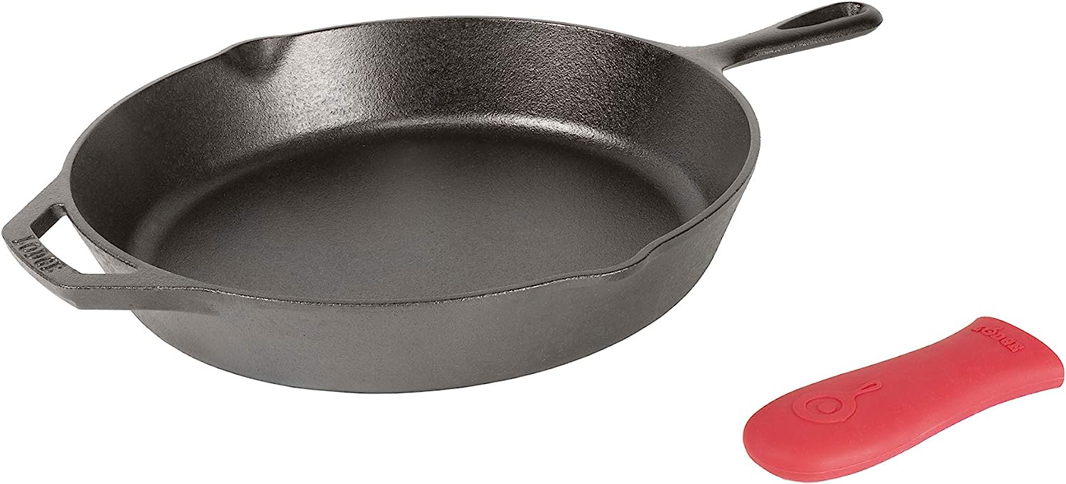 Lodge Cast Iron Skillet with Red Silicone Hot Handle [...]