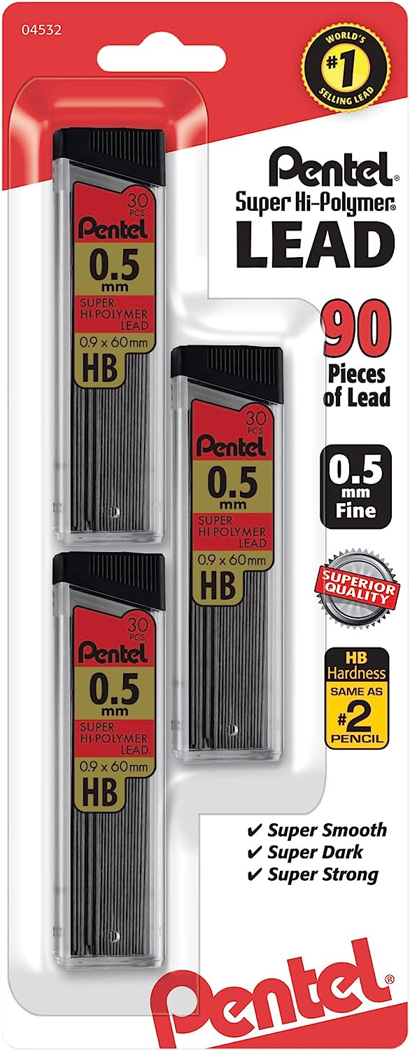 Pentel® Super Hi-Polymer® Leads, 0.5 mm, HB, 30 Leads [...]