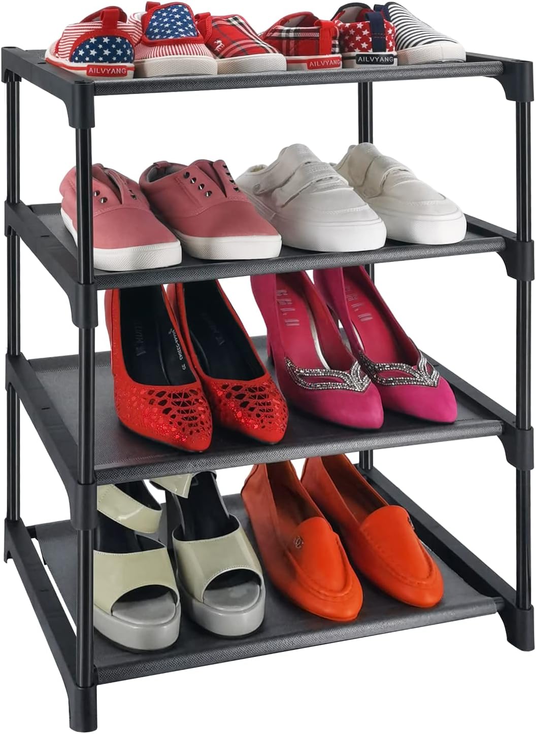 HITHIM 4 Tiers Small Shoe Rack,Narrow Stackable Shoe [...]