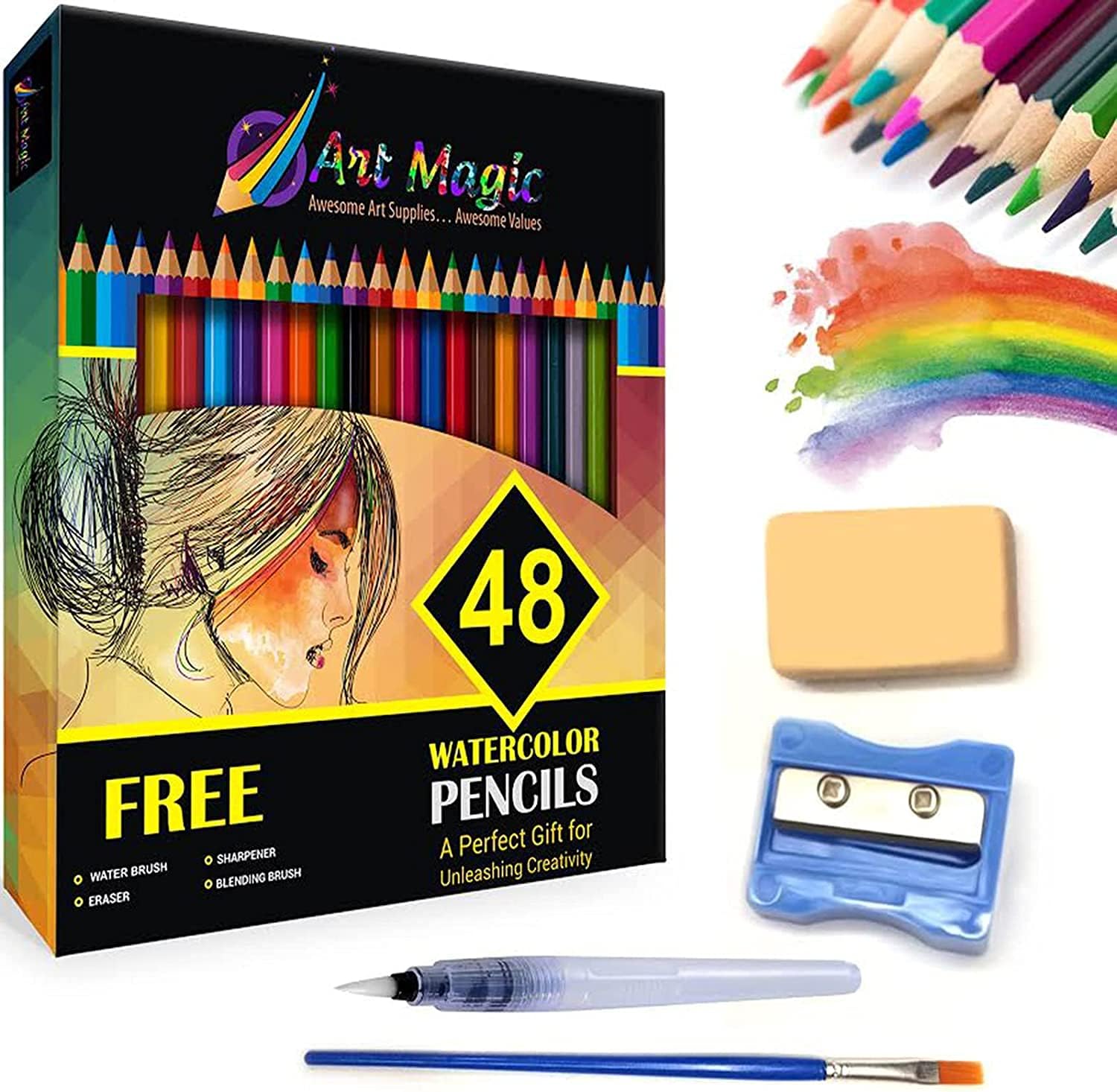 Art Magic Watercolor Pencils, Set of 48 Professional [...]