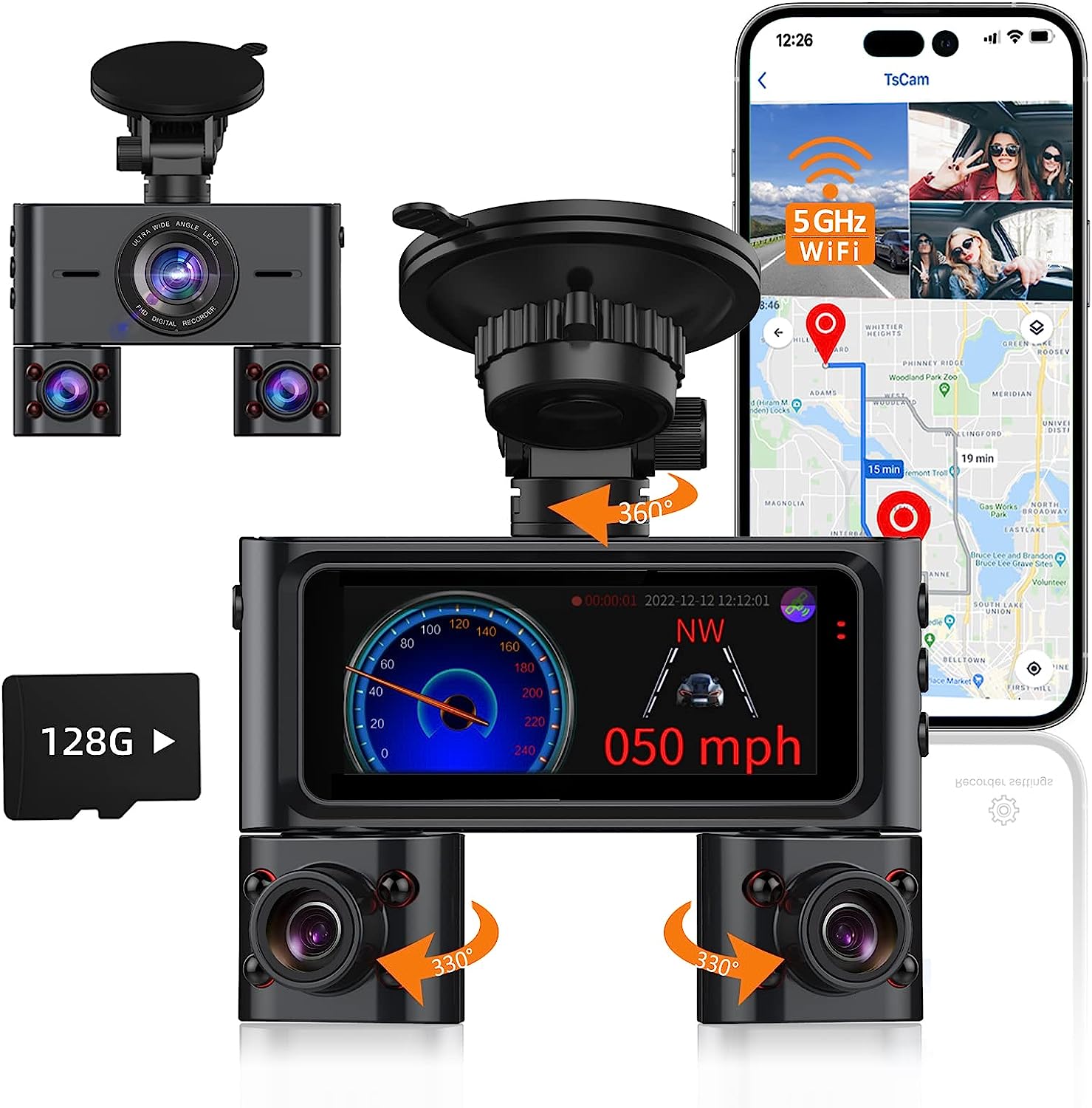 HUPEJOS V7PRO 3 Channel Dash Cam with 5GHz WiFi GPS, [...]