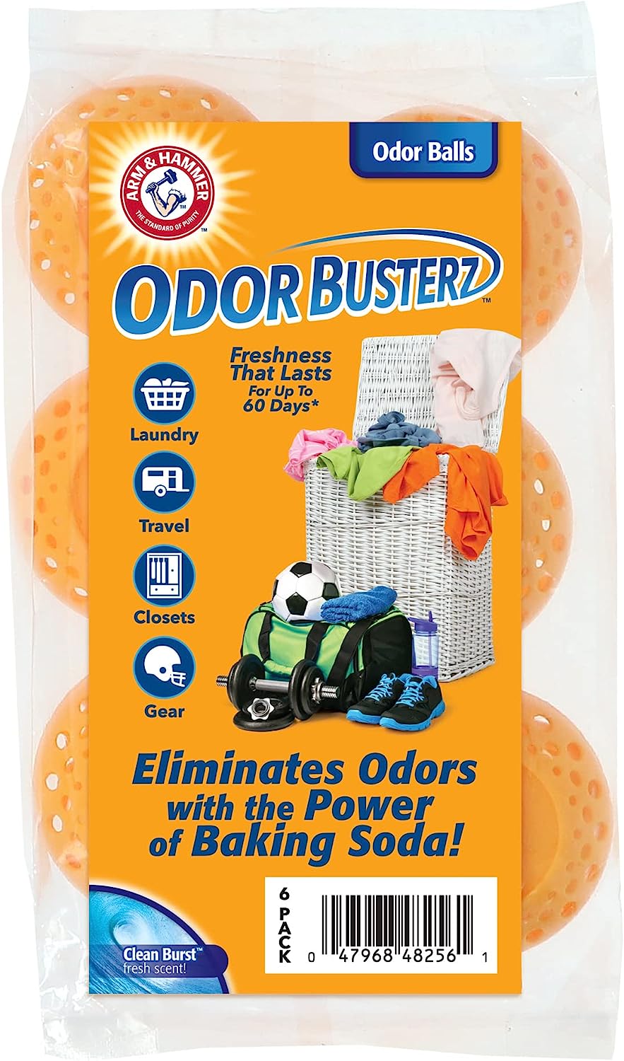 Arm & Hammer Odor Busterz Balls, 6 Pack,Capsule,Orange