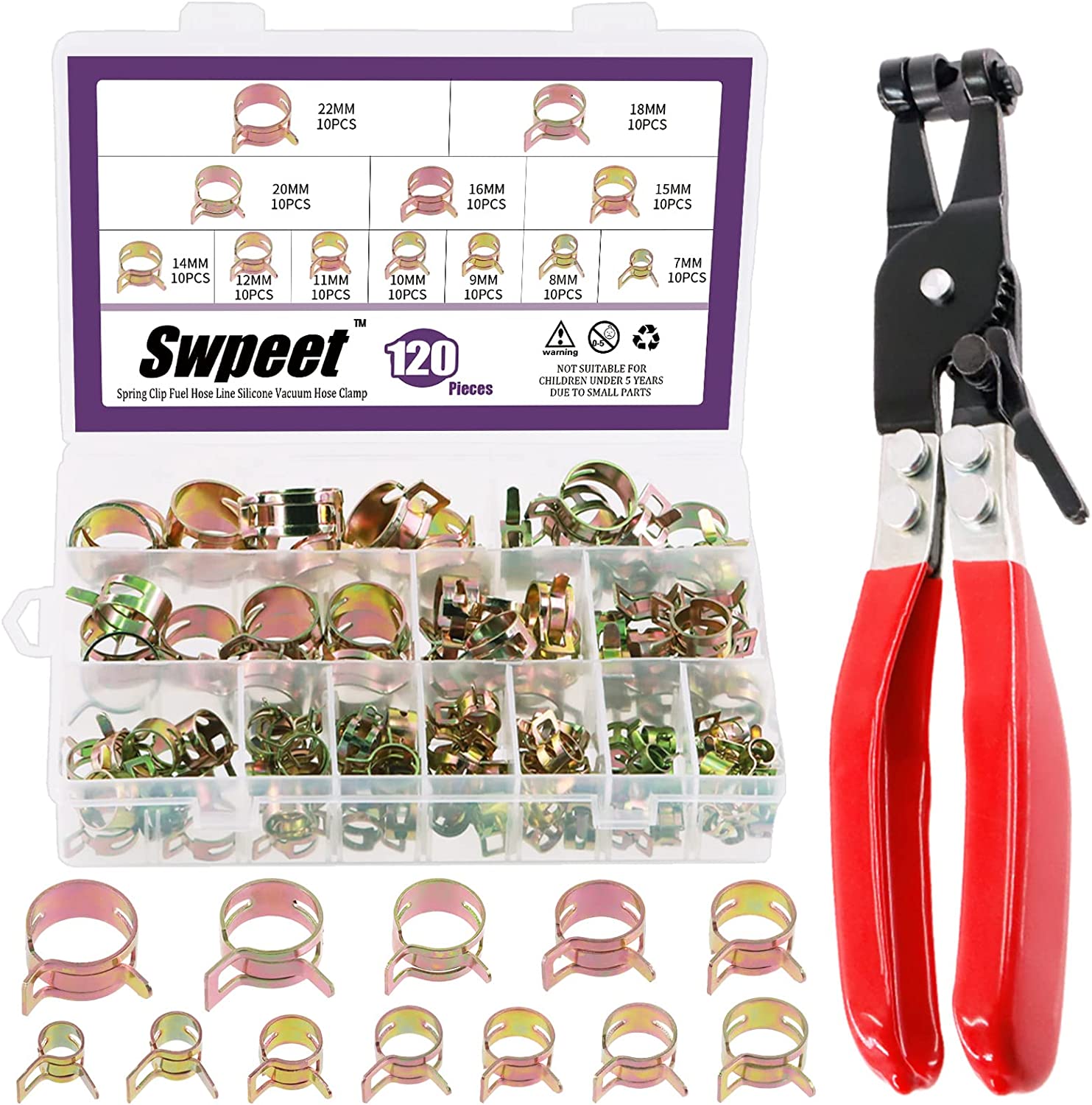 Swpeet 121Pcs 7-22mm Spring Band Hose Clamps with [...]