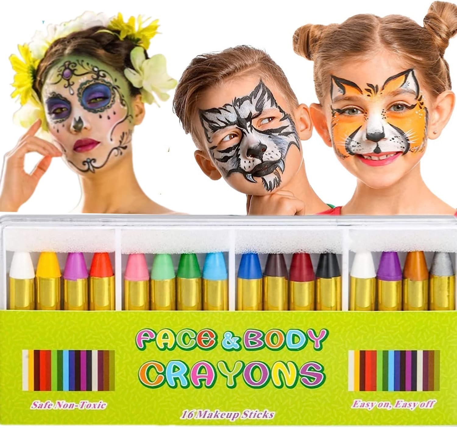 Face Paint Crayons for Kids, 16 Colors Non-Toxic Face [...]