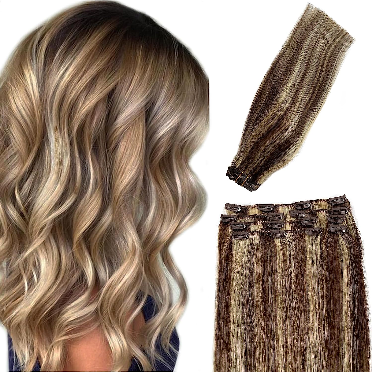 Remy Clip in Hair Extensions Blonde with Brown [...]