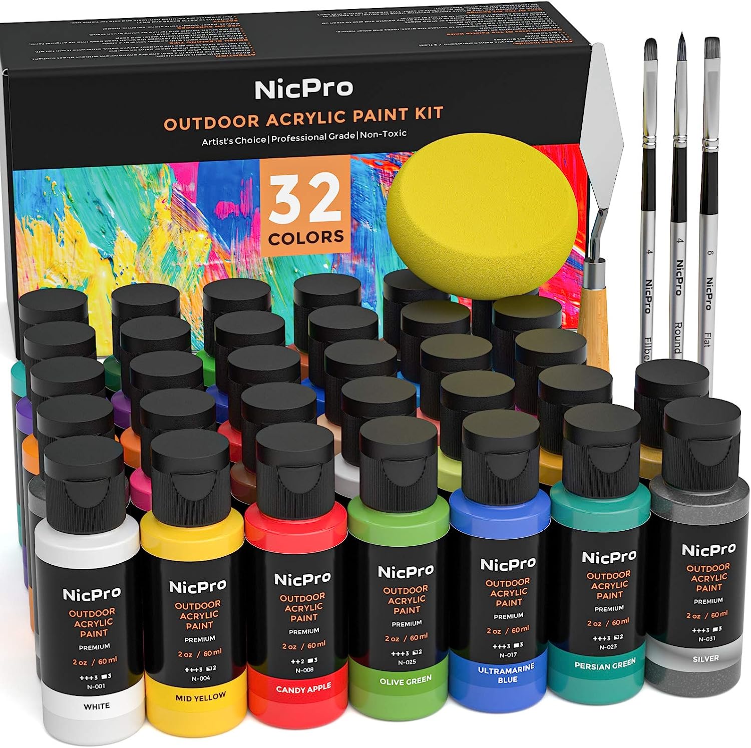 Nicpro 32 Colors Outdoor Acrylic Paint Bulk with Brush [...]