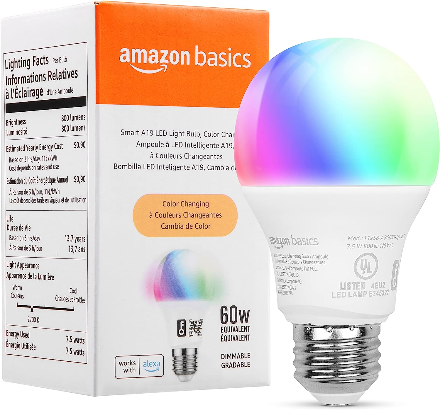 Amazon Basics Smart A19 LED Light Bulb, Color [...]