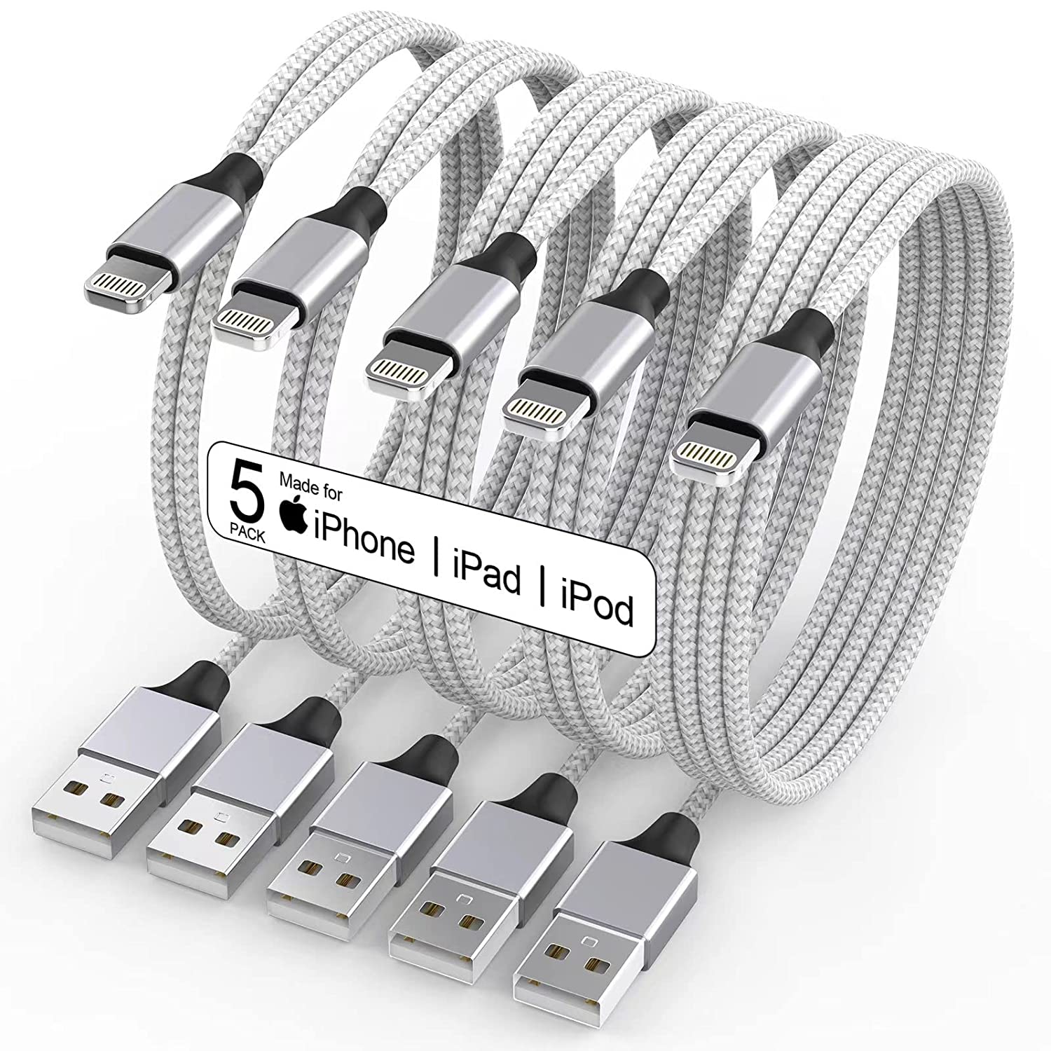 [Apple MFi Certified] iPhone Charger, 5Pack(3/3/6/6/10 [...]