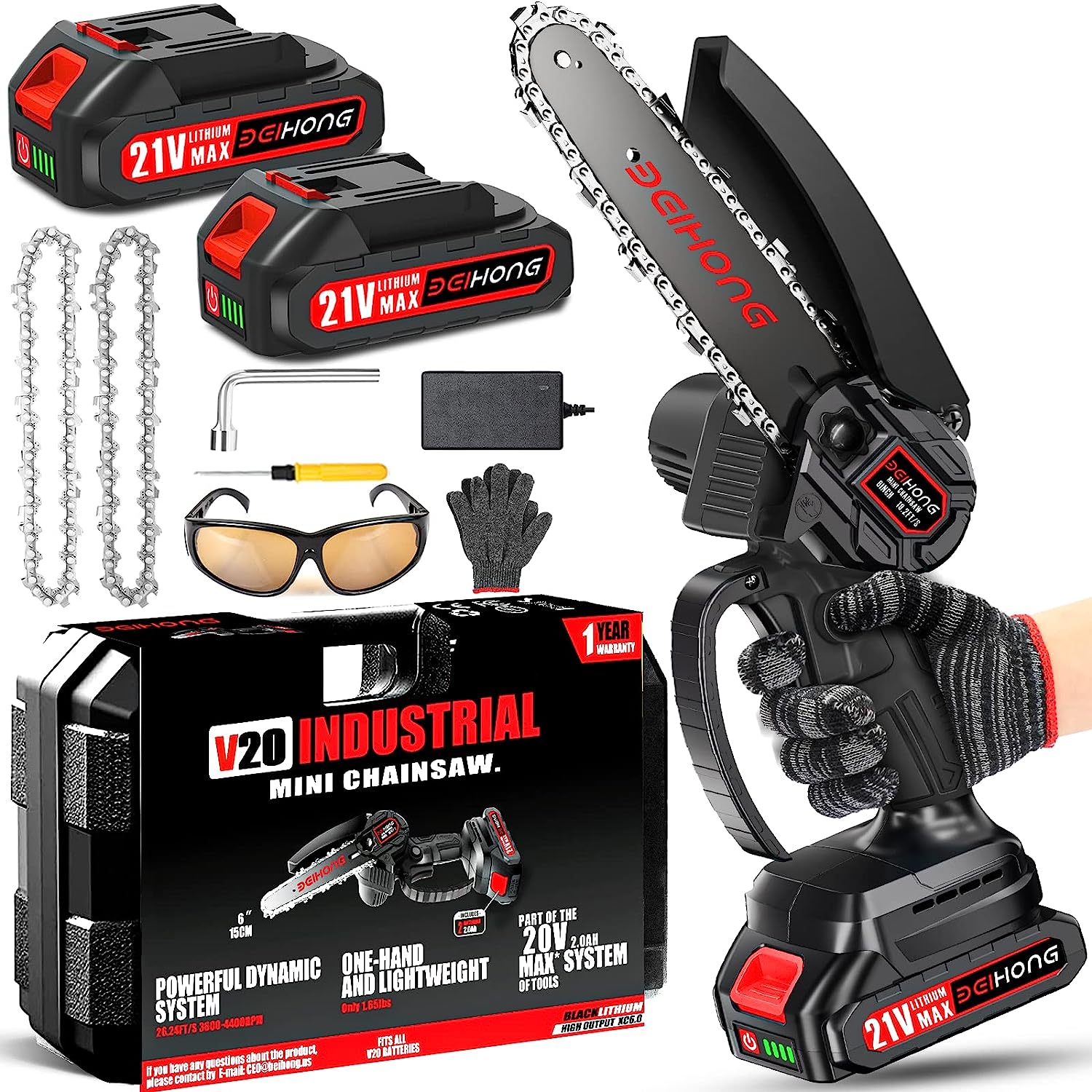 BEI & HONG Mini Chainsaw 6-Inch with 2 Batteries, [...]