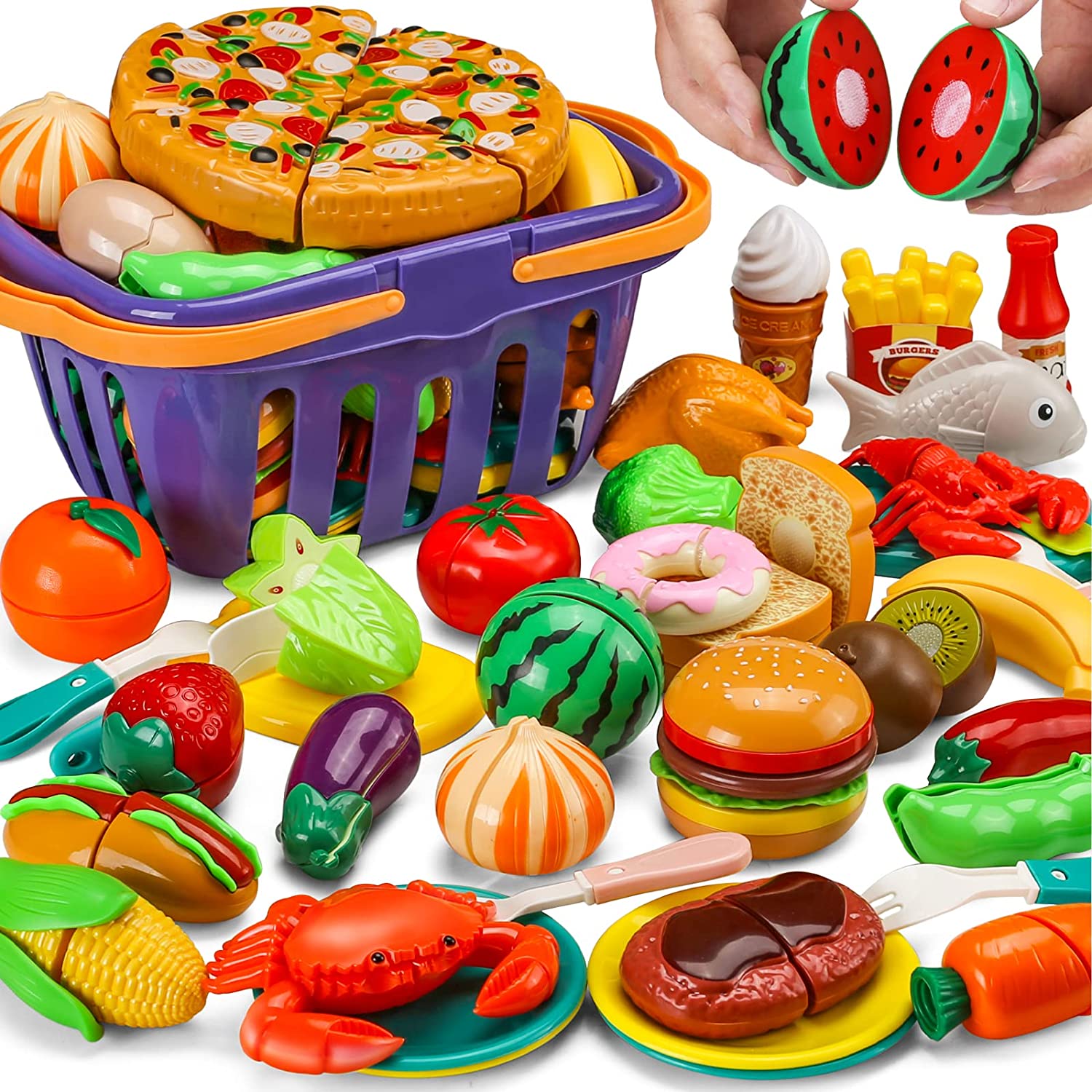 42 Items 87 Pcs Cutting Play Food Toy for Kids Kitchen [...]