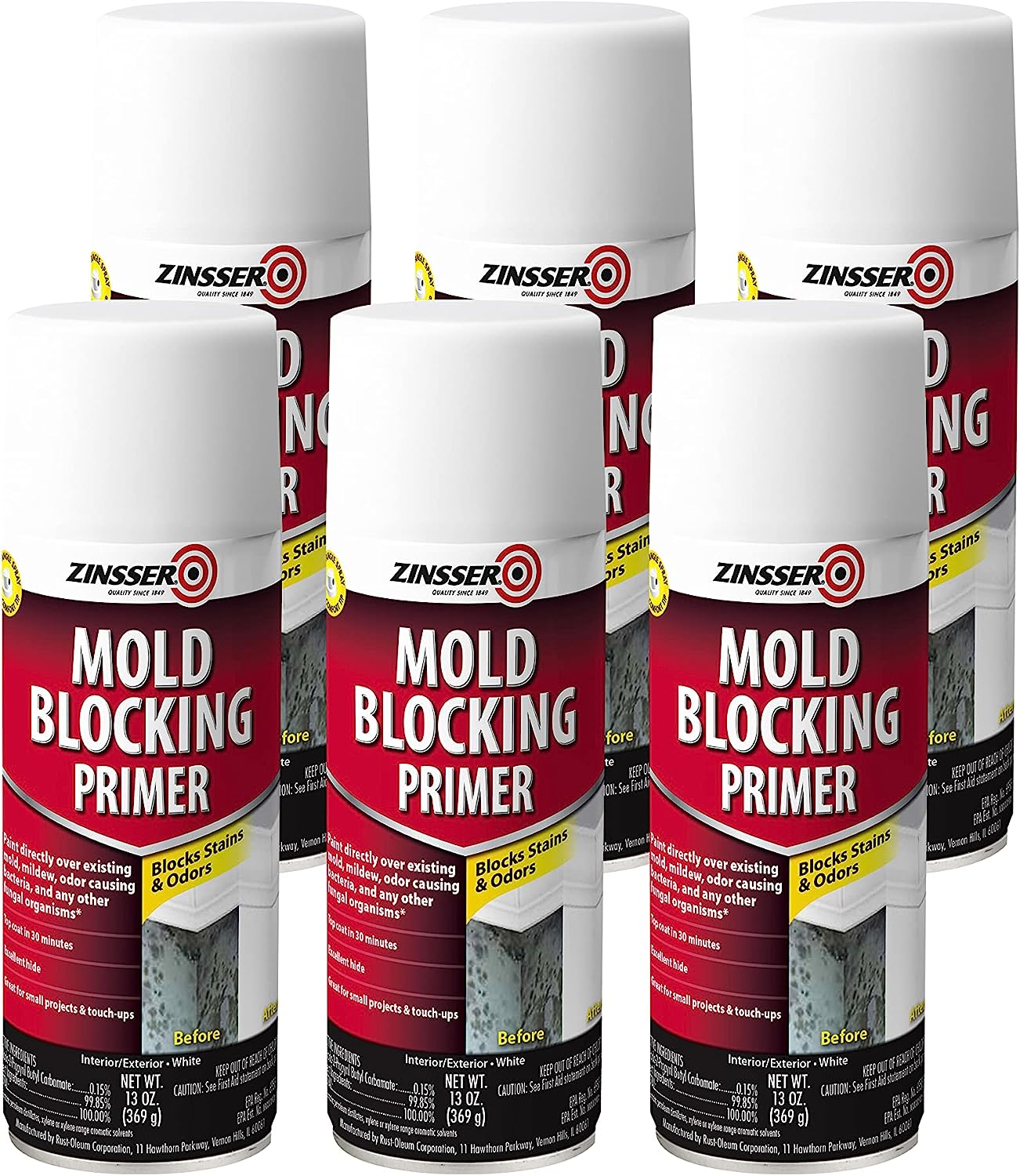 Zinsser 287512-6PK Mold Blocking Spray Primer, 13 oz, [...]