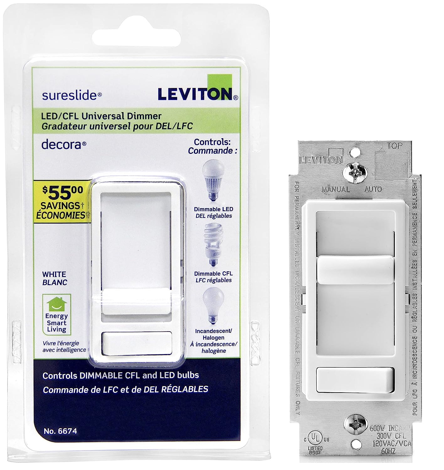 Leviton SureSlide Dimmer Switch for Dimmable LED, [...]