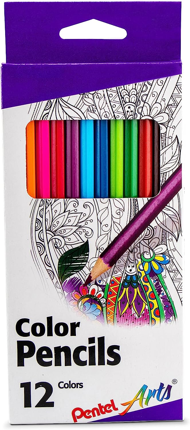 Pentel Arts Colored Pencils, Assorted Colors, Set of 12