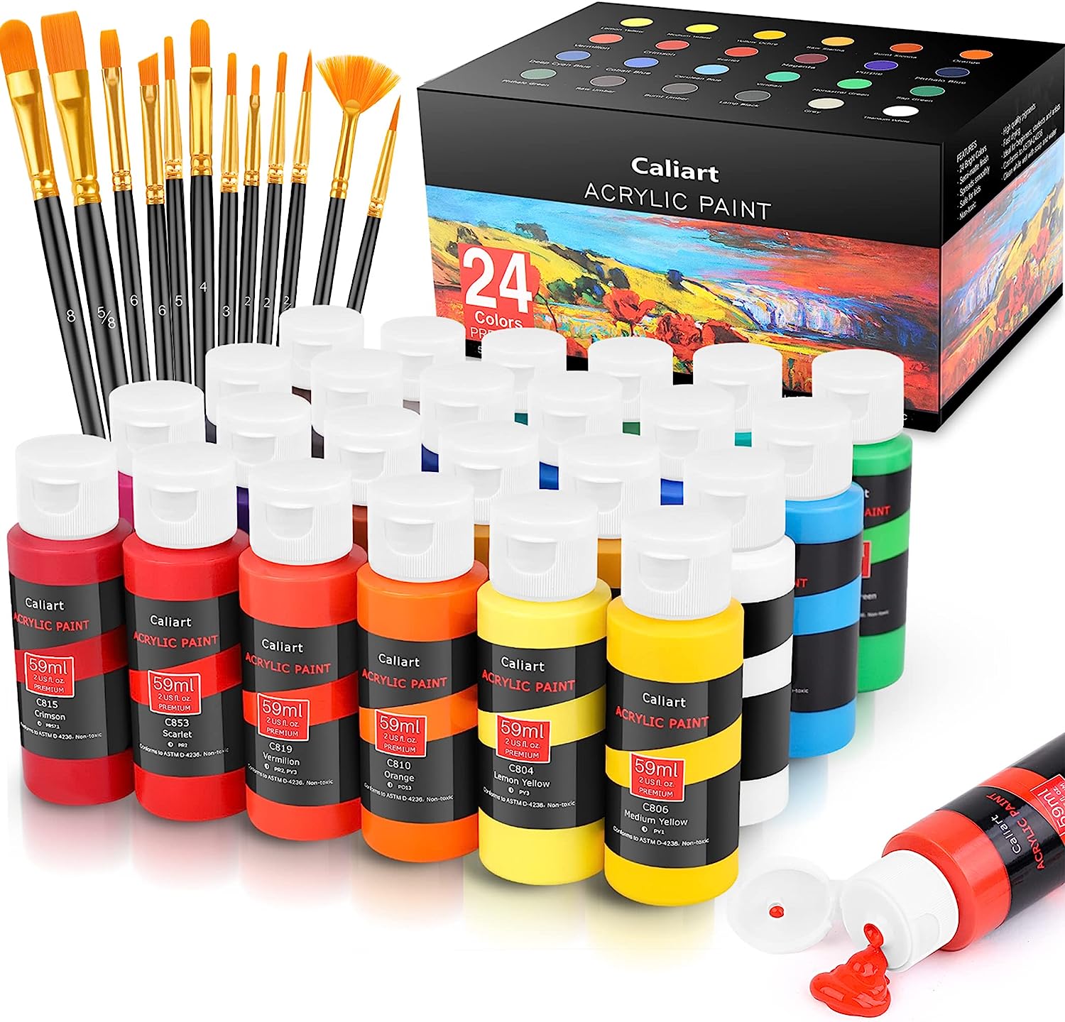 Caliart Acrylic Paint Set with 12 Brushes, 24 Colors [...]