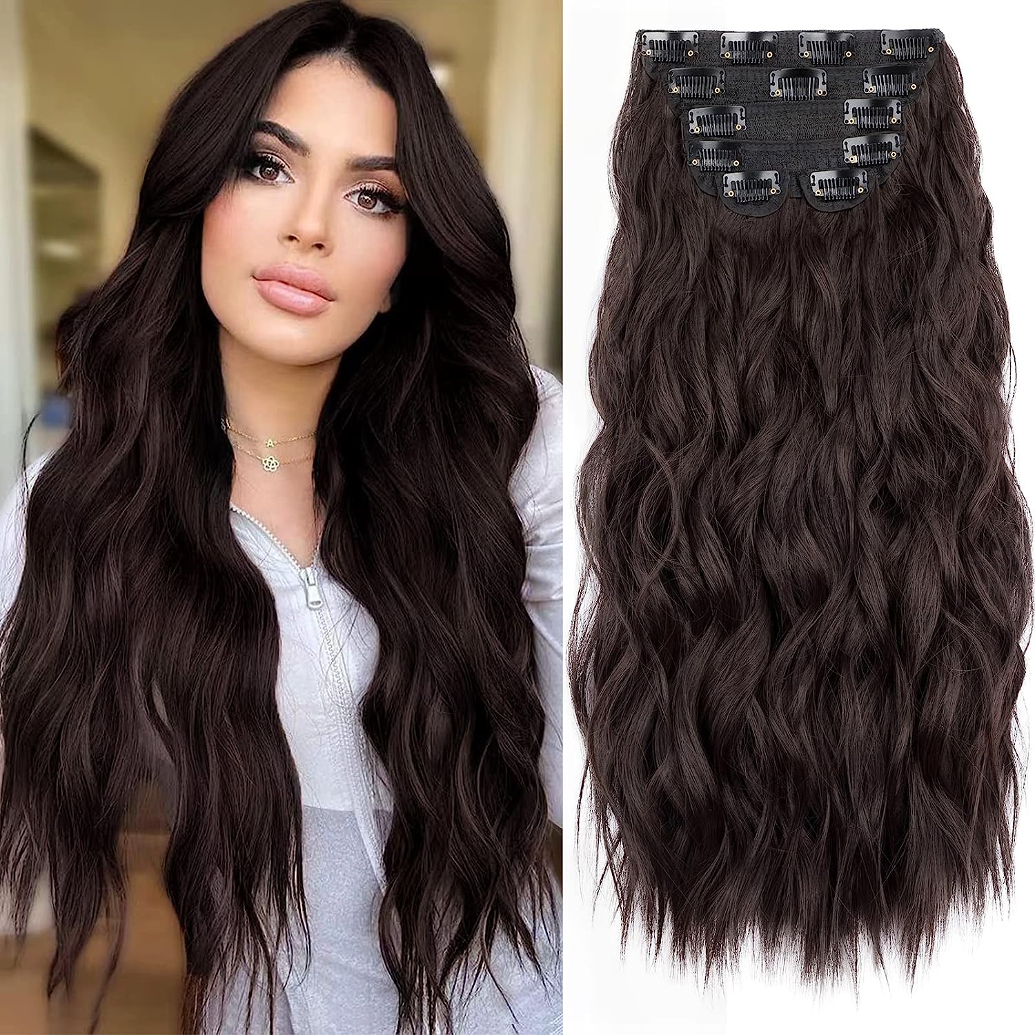 Clip in Synthetic Hair Extensions Long Wavy 6PCS Thick [...]