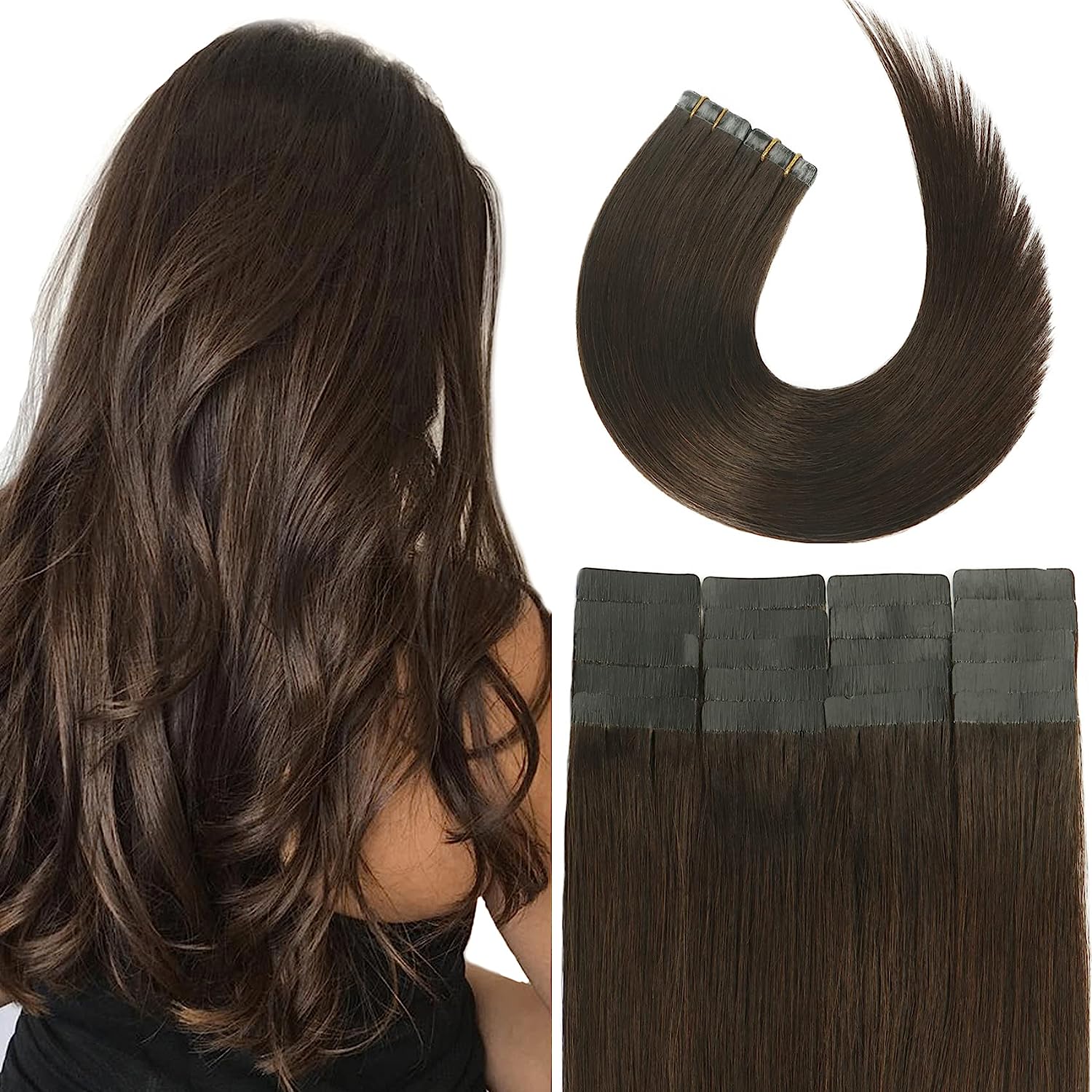 Tape in Hair Extensions Human Hair Dark Brown 100% [...]