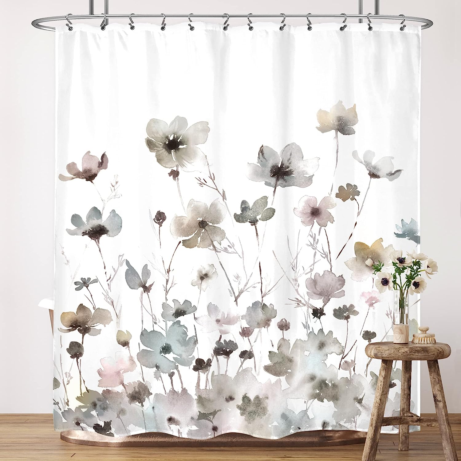 LIGHTINHOME Cream White Grey Floral Shower Curtain [...]