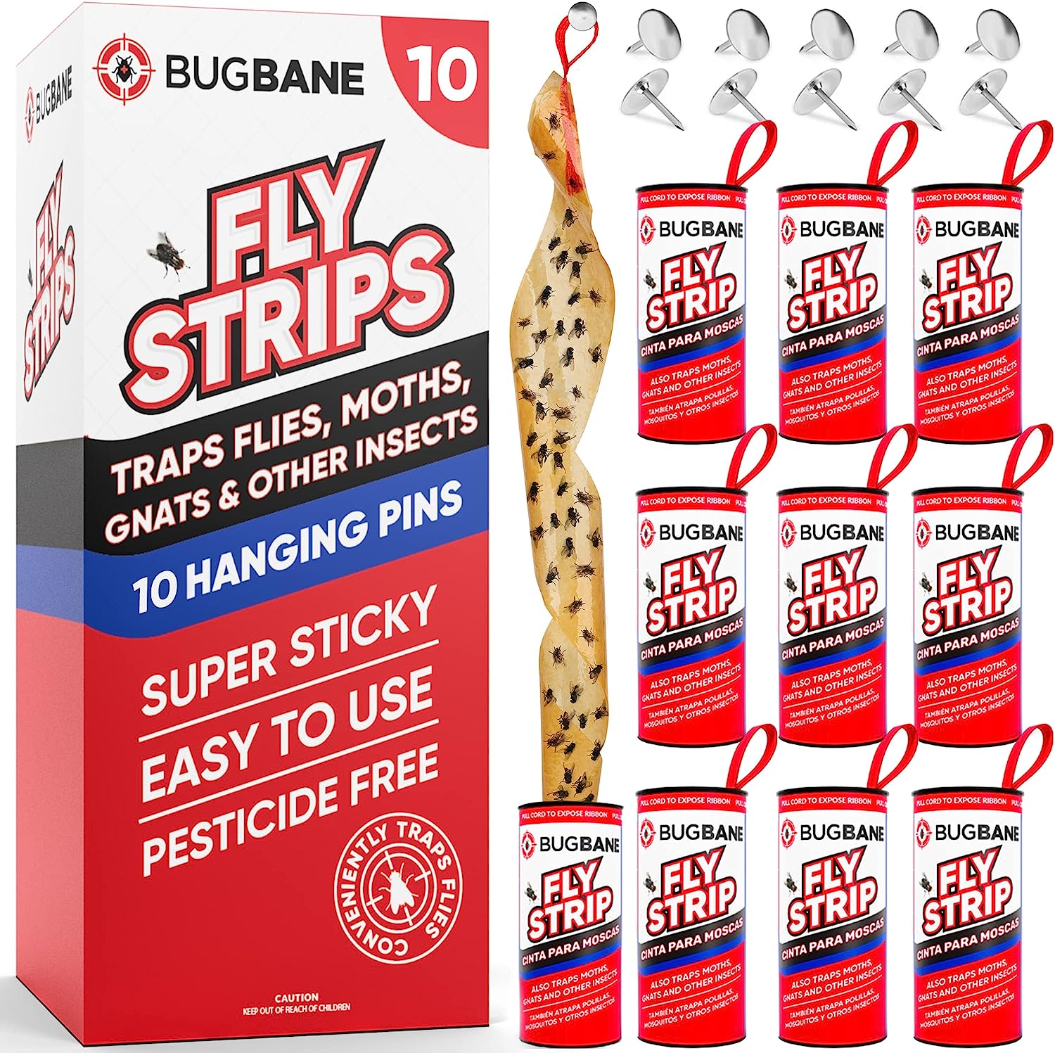 10 Fly Strips Indoor Sticky Hanging with Pins. Fly [...]