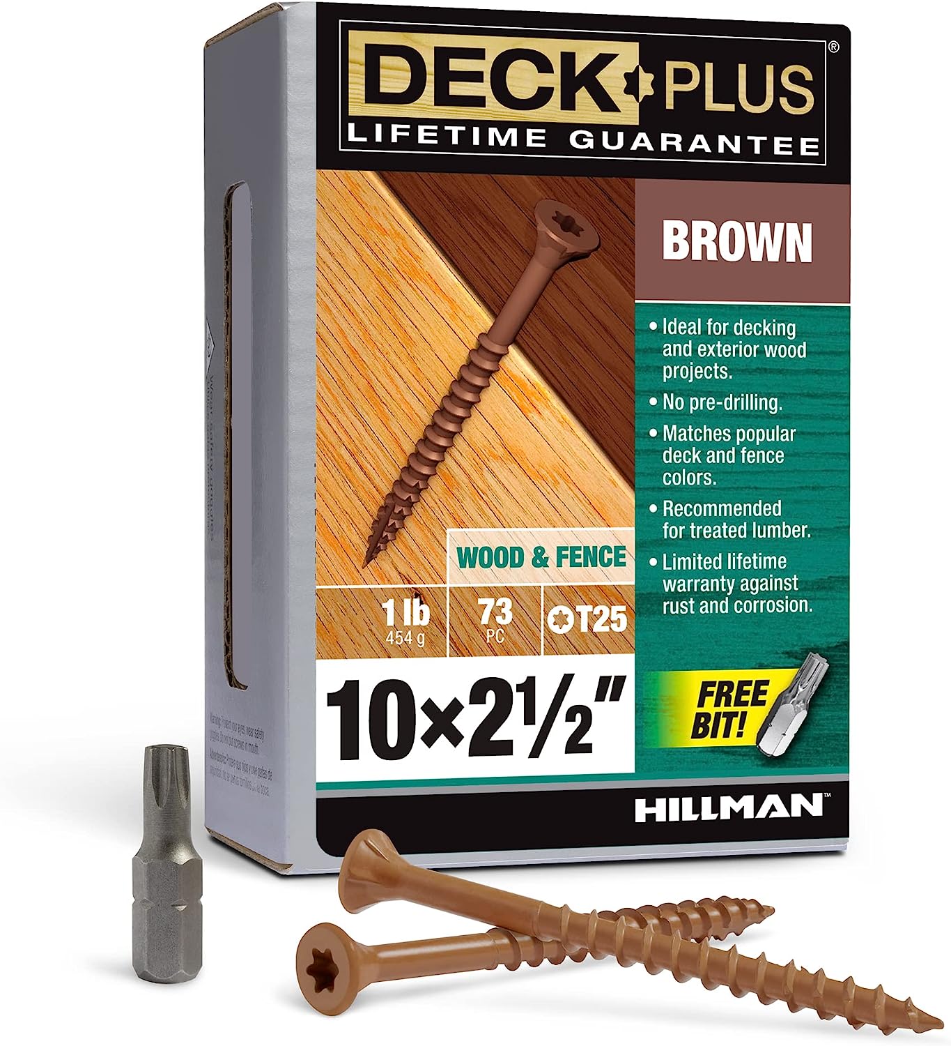 Deck Plus Wood Screws, Brown Exterior Screws, 2-1/2