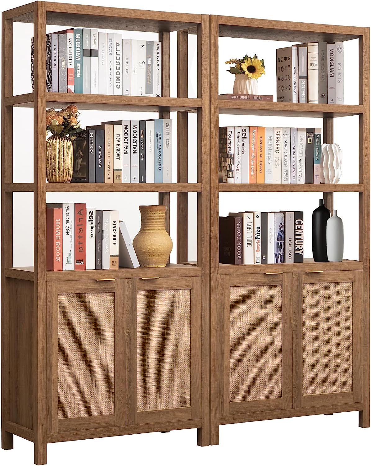SICOTAS Bookshelf 5 Tier Book Shelf Rattan Boho Tall [...]