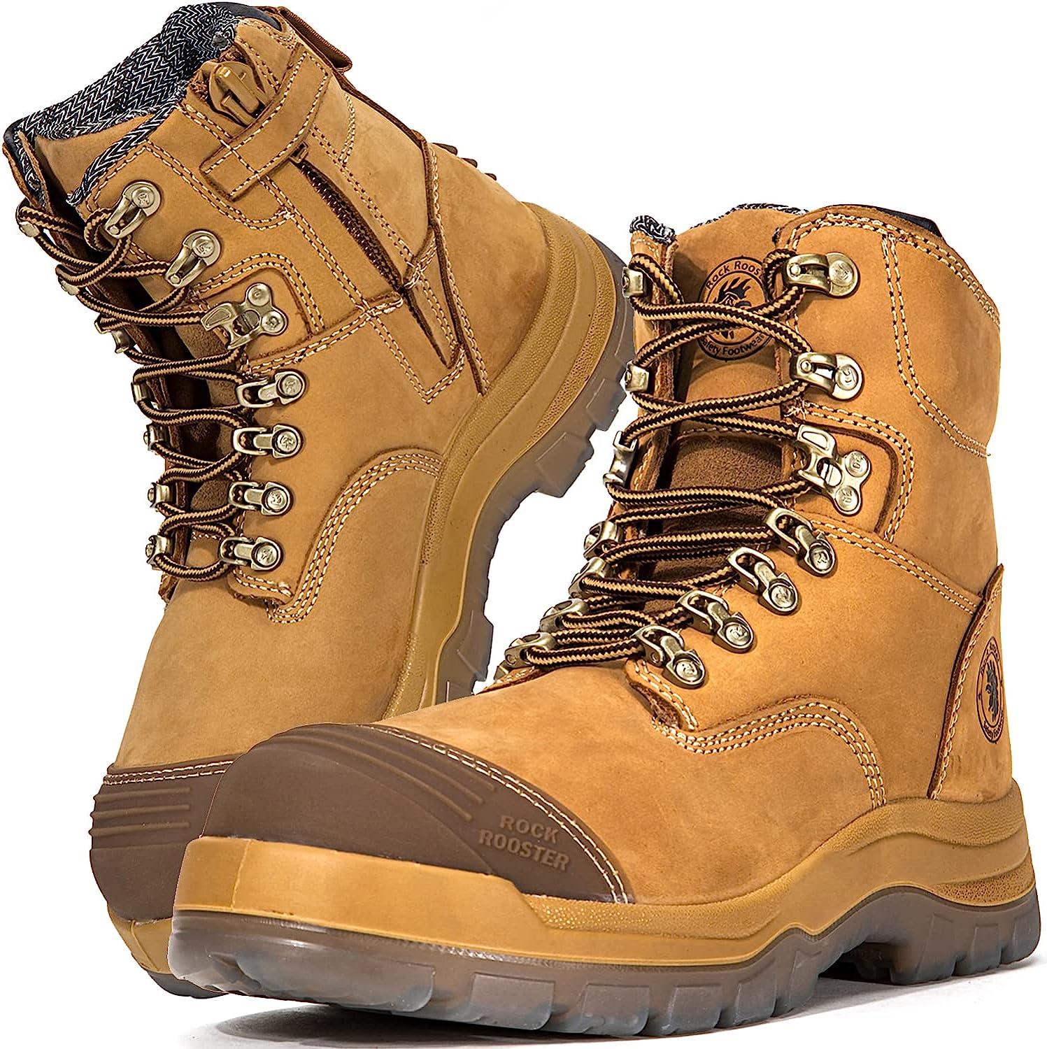 ROCKROOSTER Work Boots for Men,7 inch,Steel Toe,Side [...]