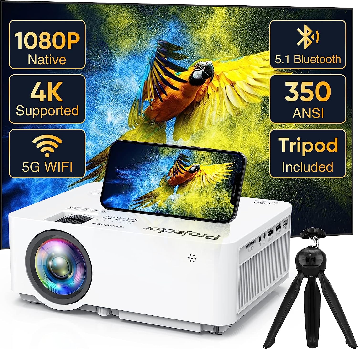 Native 1080P 5G WiFi Bluetooth Projector (with [...]