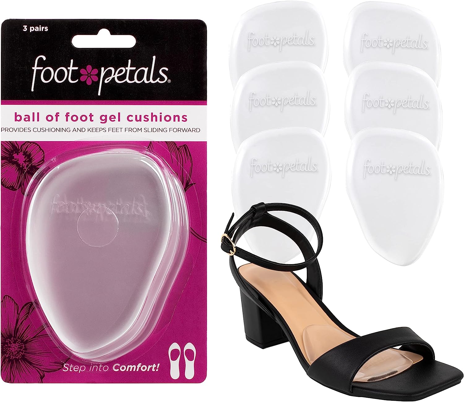 Foot Petals Women's Rounded 3 Pair, Clear Gel, One Size