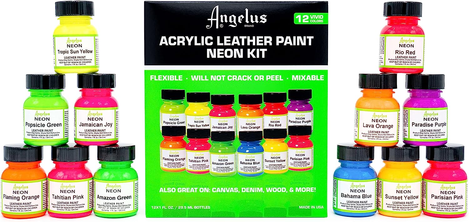 Angelus Neon Leather Paint 1oz 12 Color Set Kit For [...]
