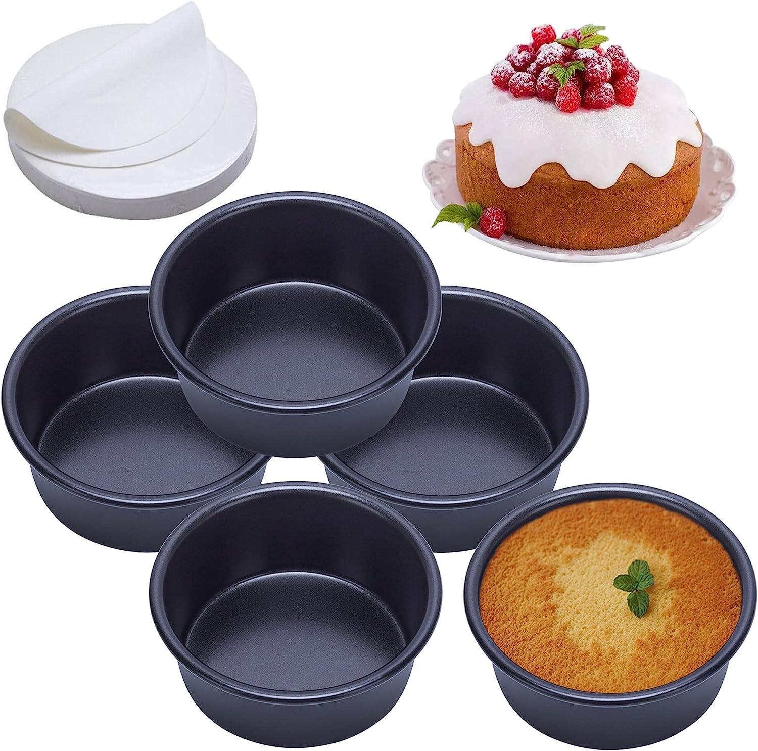 4 Inch Cake Pan Set of 5, Nonstick Round Cake Pans [...]