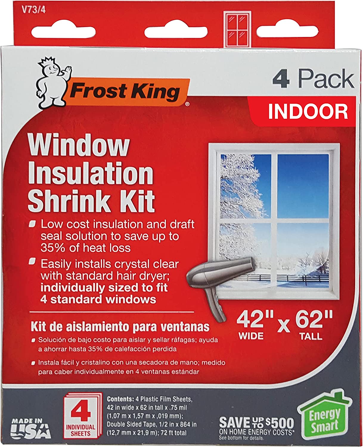 Frost King V73/4T Shrink Film Window KIT, 4-Pack, [...]
