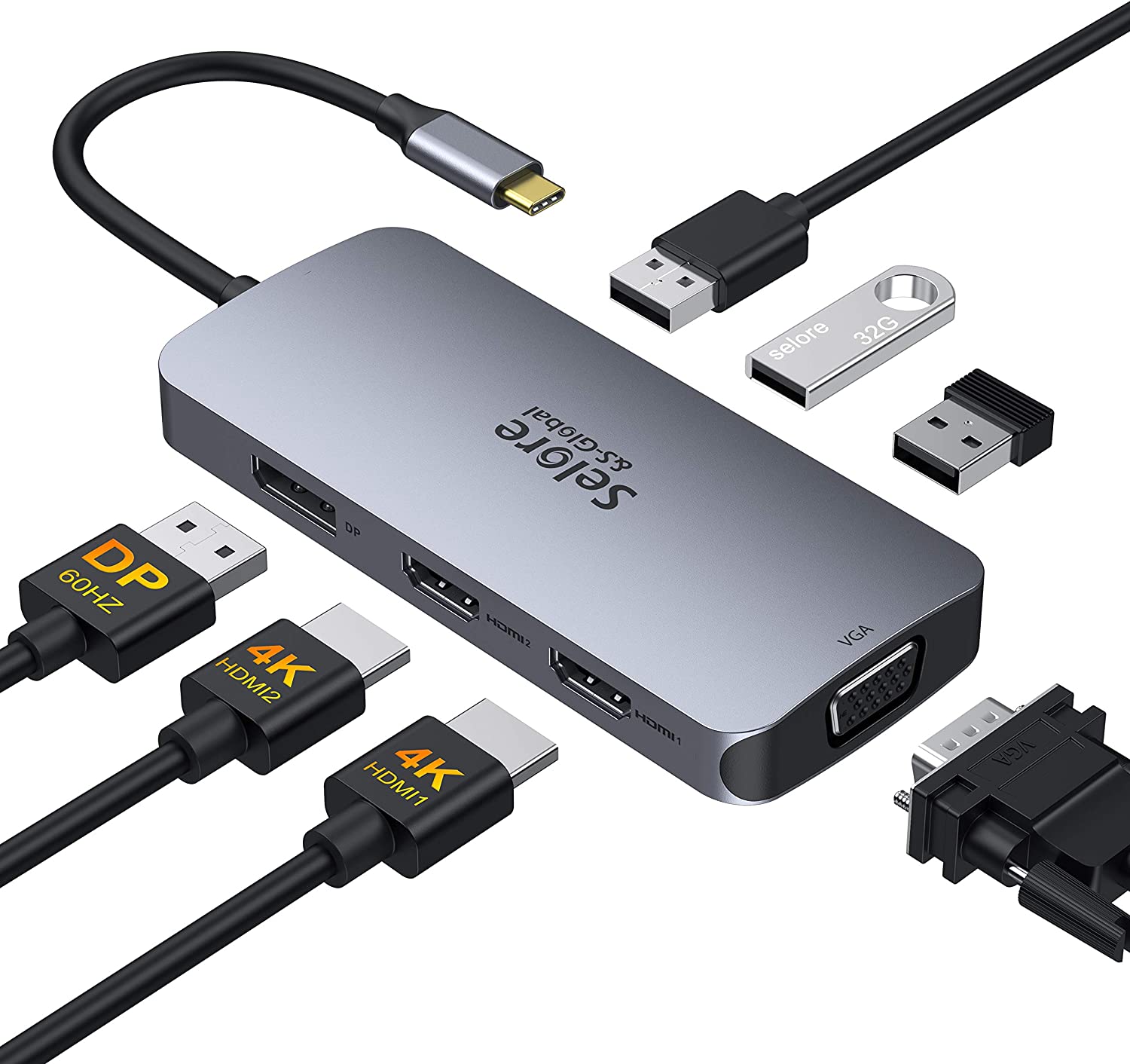 USB C to Dual HDMI Adapter,7 in 1 USB C Docking [...]