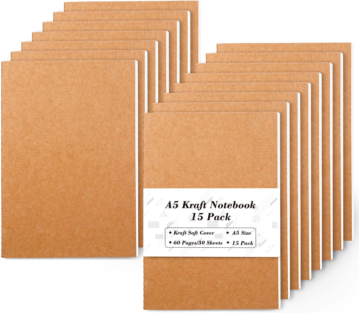 15 Pack A5 Kraft Notebooks, 60 Lined Blank Pages [...]