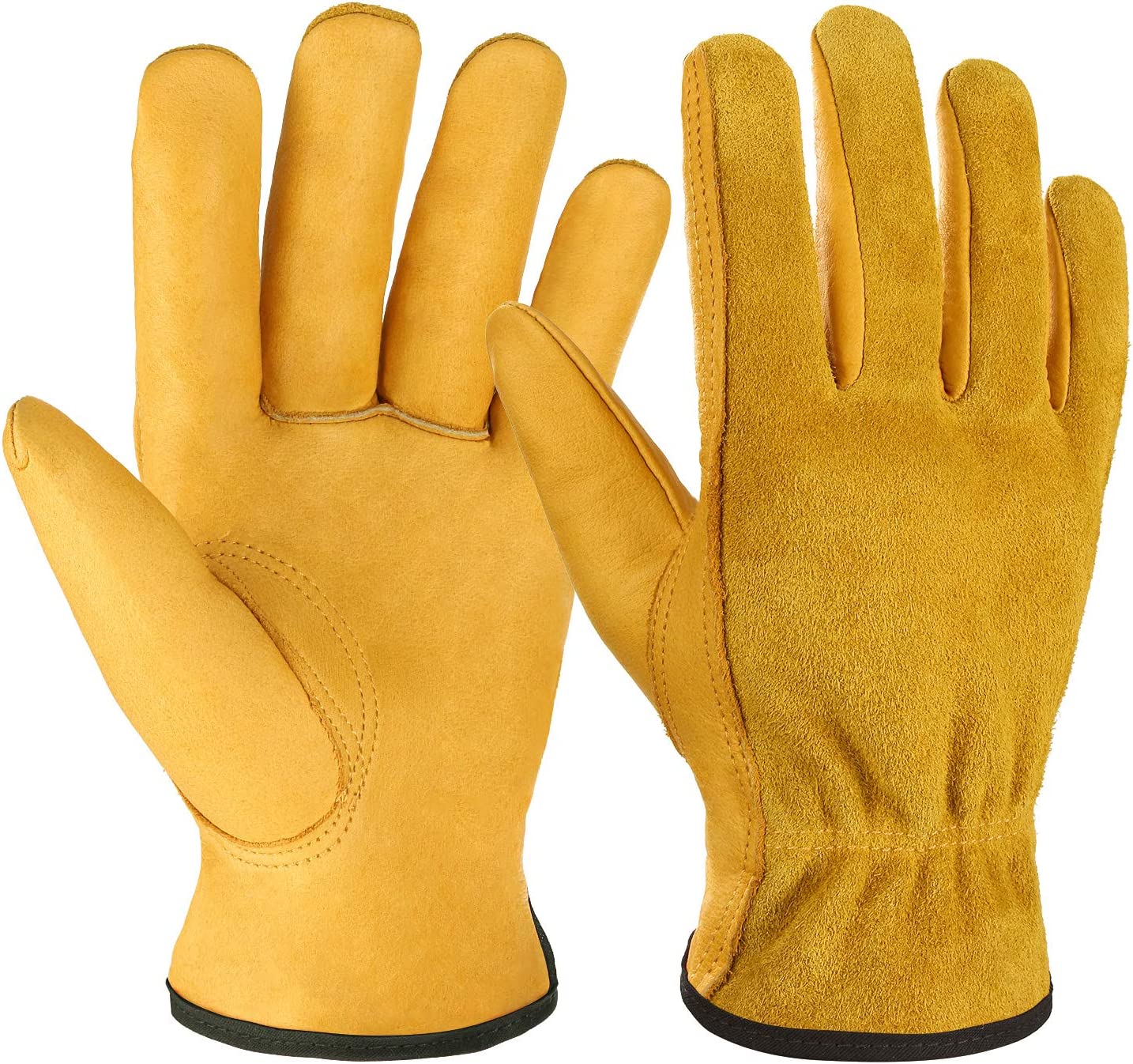 OZERO Leather Work Gloves Flex Grip Tough Cowhide [...]