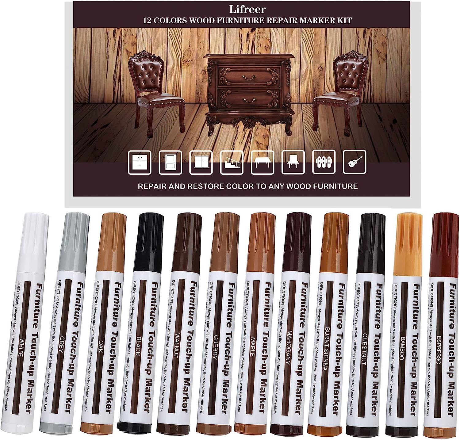 Lifreer Revolutionary Furniture Touch Up Markers, 12 [...]
