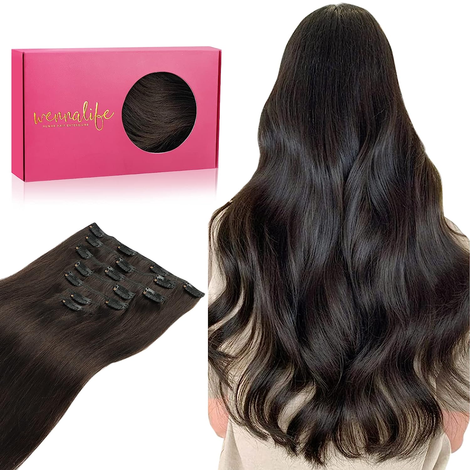 WENNALIFE Clip in Human Hair Extensions, 14 Inch 120g [...]