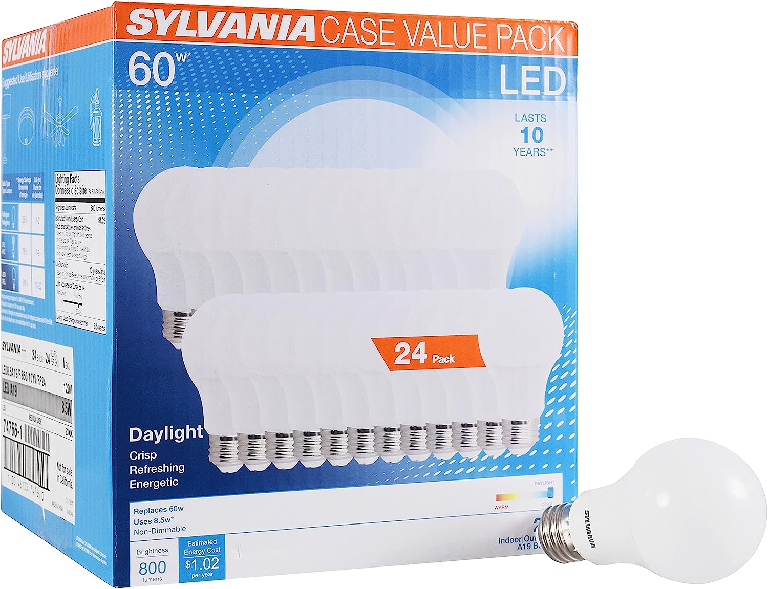 SYLVANIA LED A19 Light Bulb, 60W Equivalent, Efficient [...]