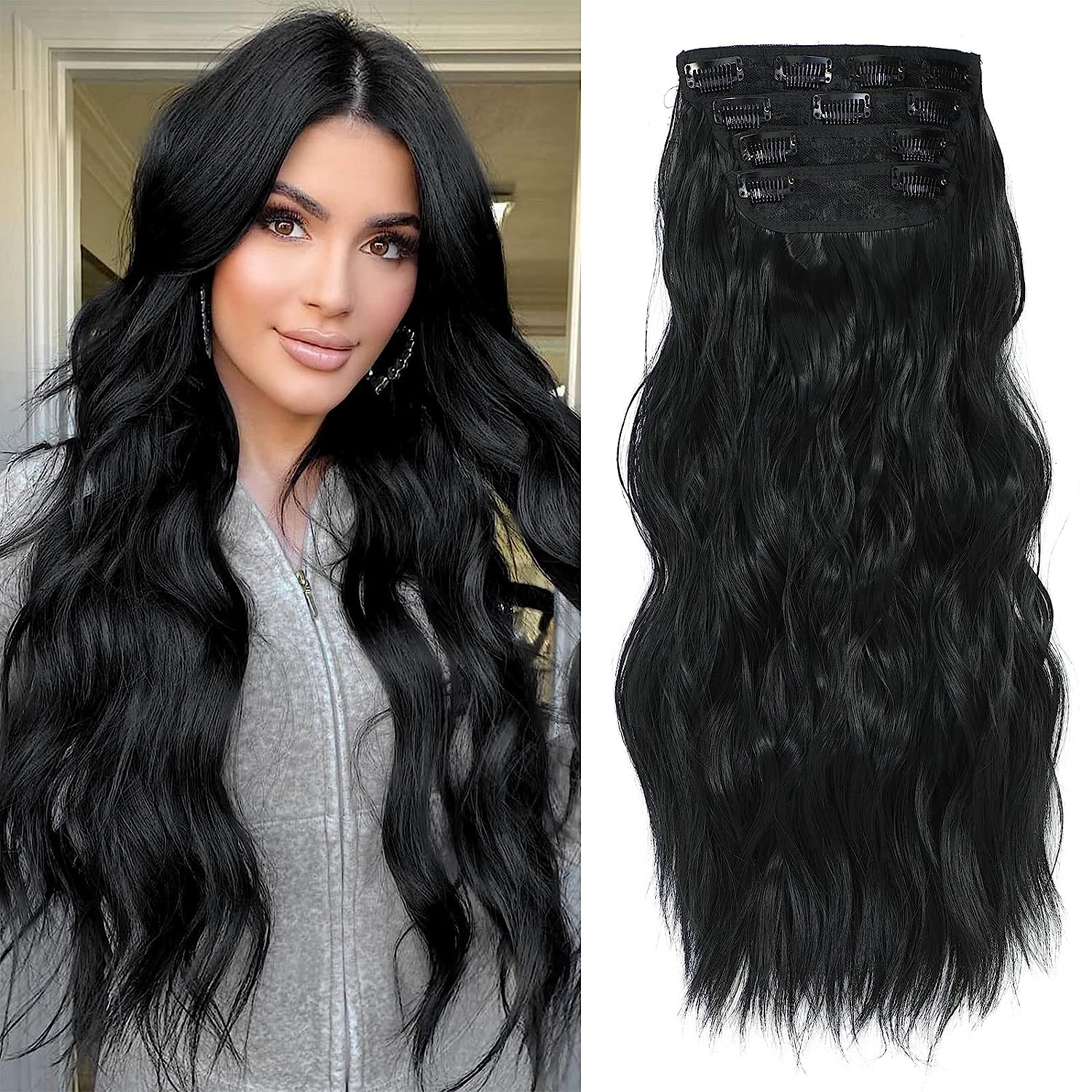 Clip in Hair Extensions 20 Inch Long Wavy Curly Black [...]
