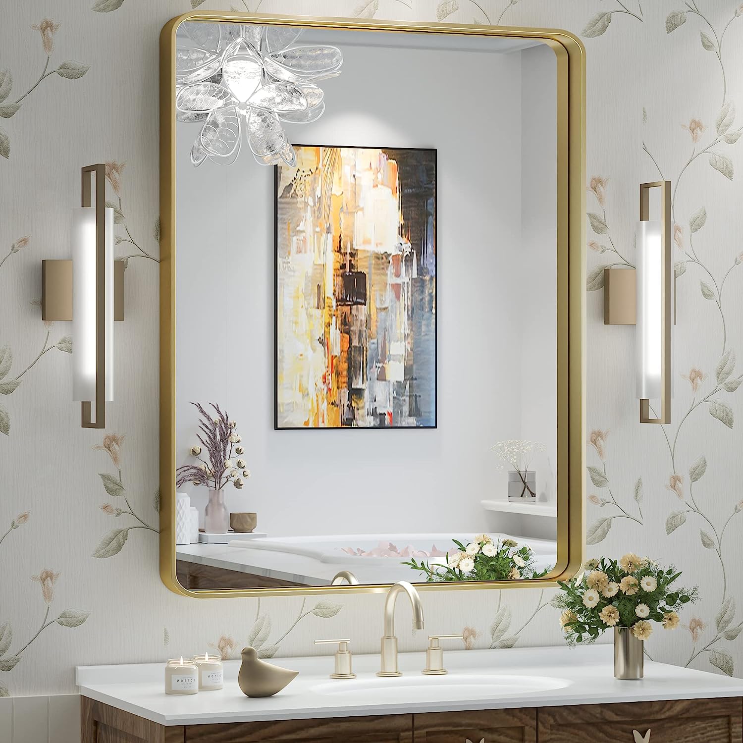TokeShimi Bathroom Mirror for Wall 24 x 32 Inch Gold [...]