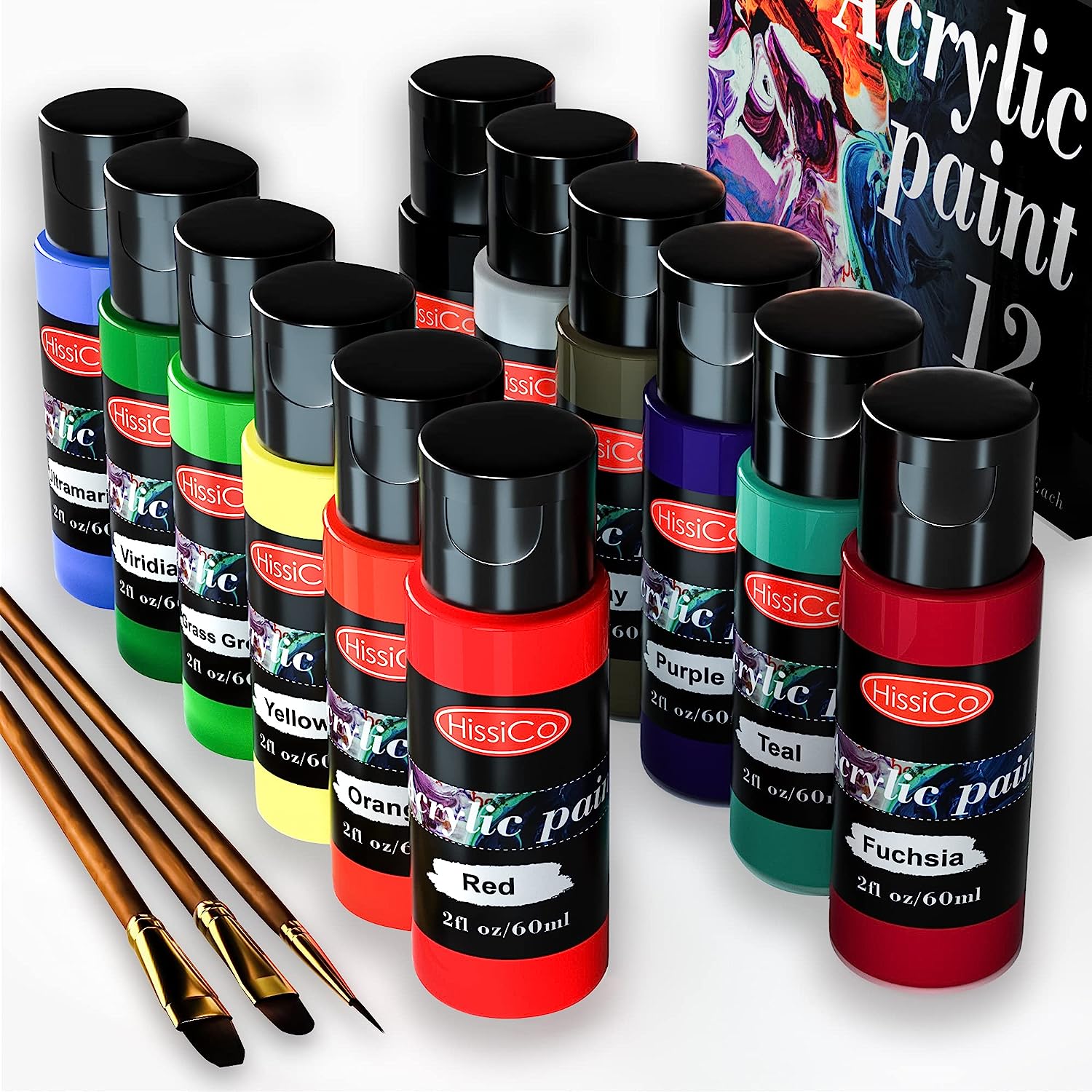 Acrylic Paint Set of 12 Colors 2fl oz 60ml Bottles [...]