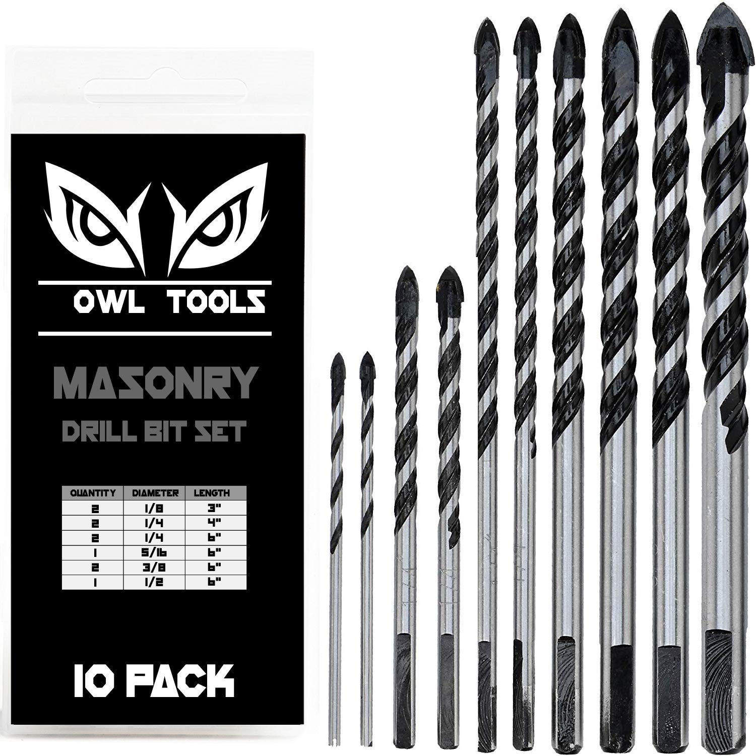 Owl Tools Masonry Drill Bit Set (10 Pack in 1/8