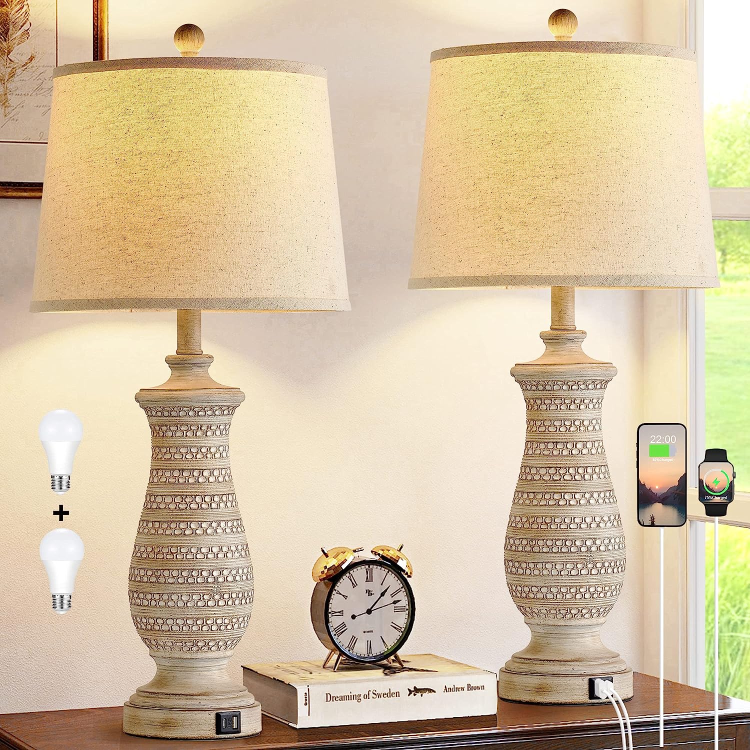 Ireliare Farmhouse Table Lamps for Living Room Set of [...]