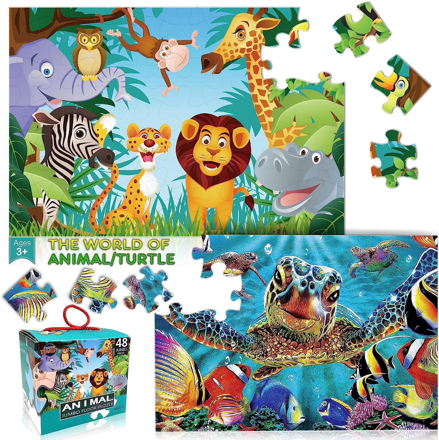 Double Sides Jumbo Floor Puzzle for Kids Animal Jigsaw [...]