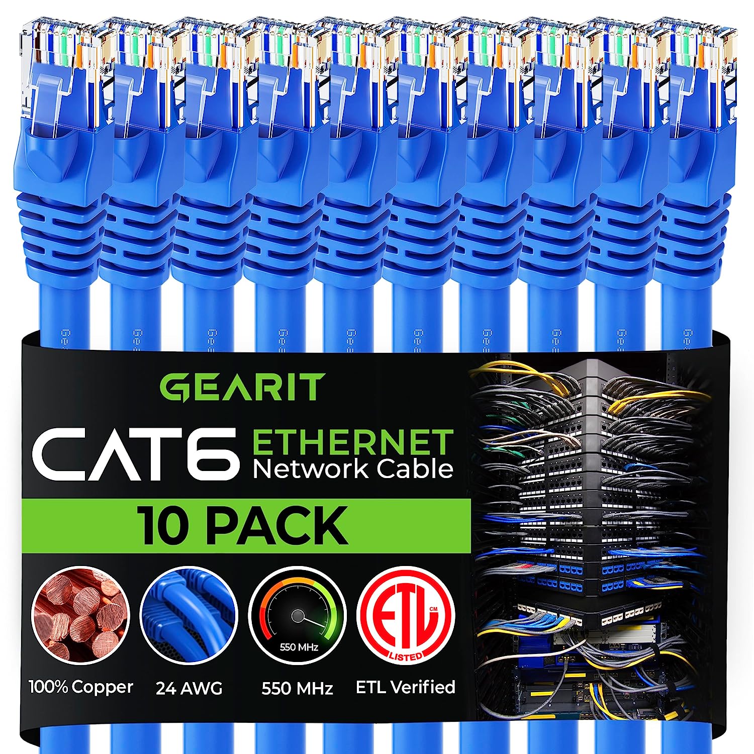 GearIT Cat 6 Ethernet Cable 6 ft (10-Pack) - Cat6 [...]