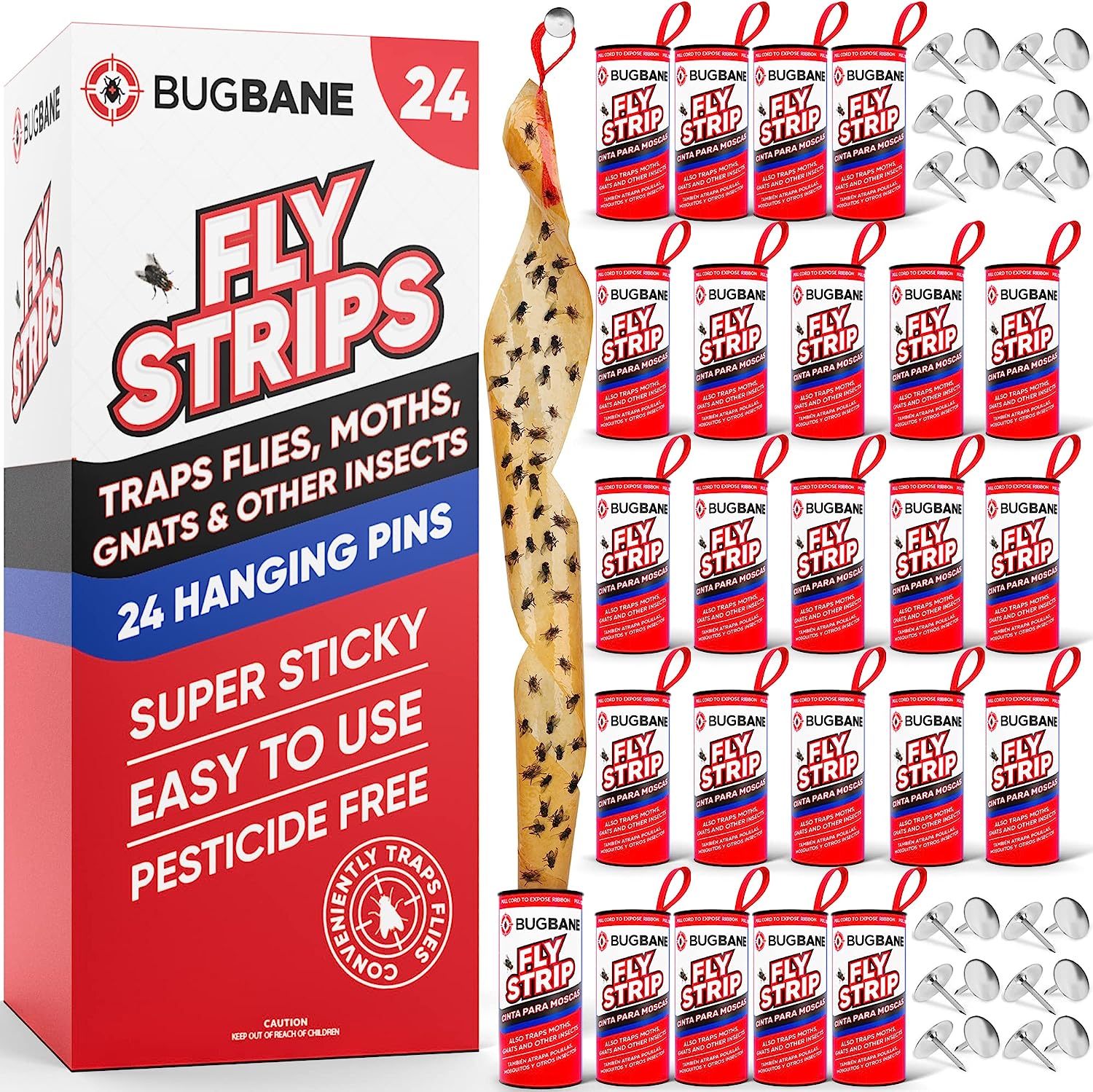 24 Fly Strips Indoor Sticky Hanging with Pins. Fly [...]