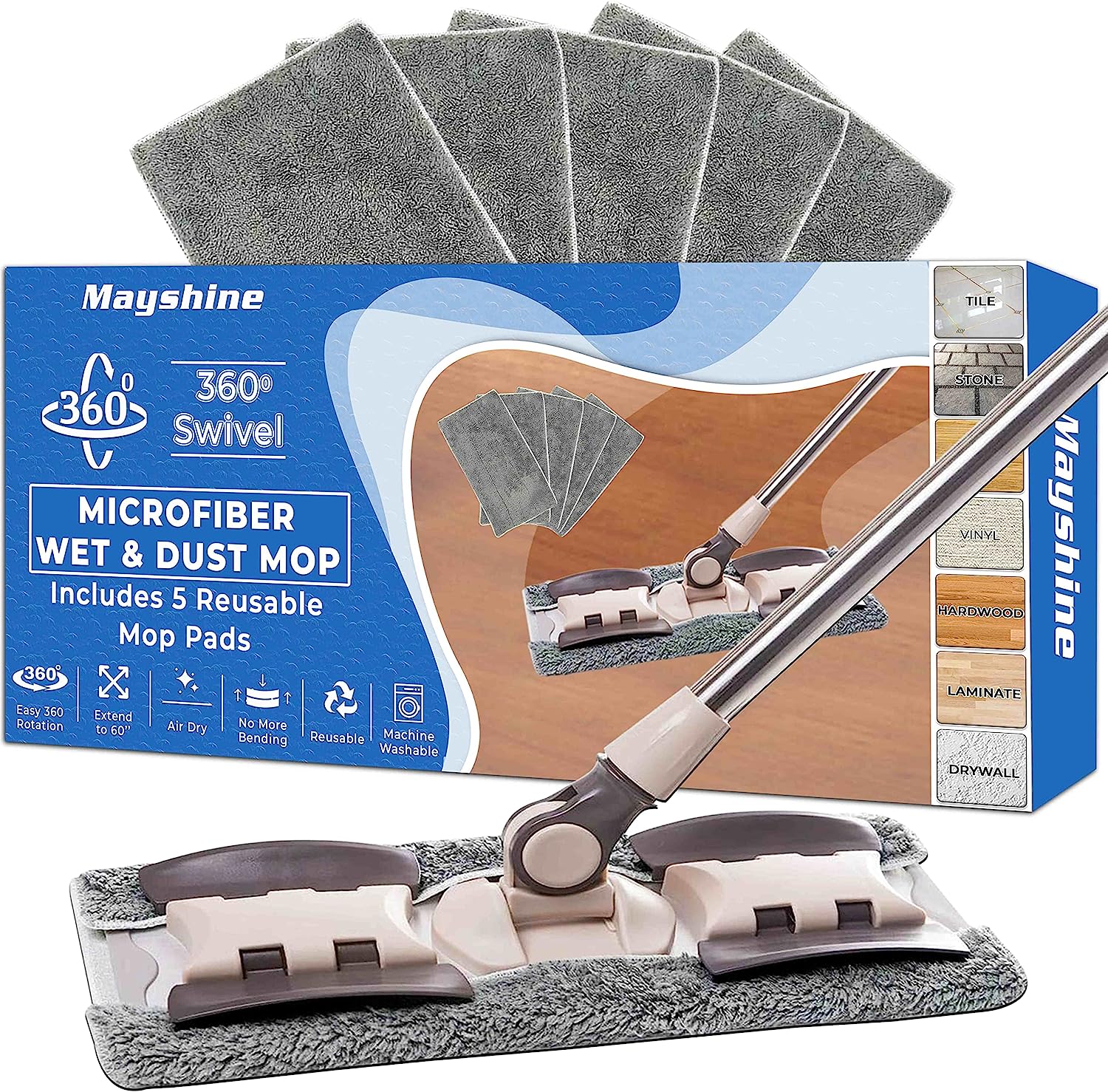 MAYSHINE Microfiber Hardwood Floor Wet and Dry Dust [...]