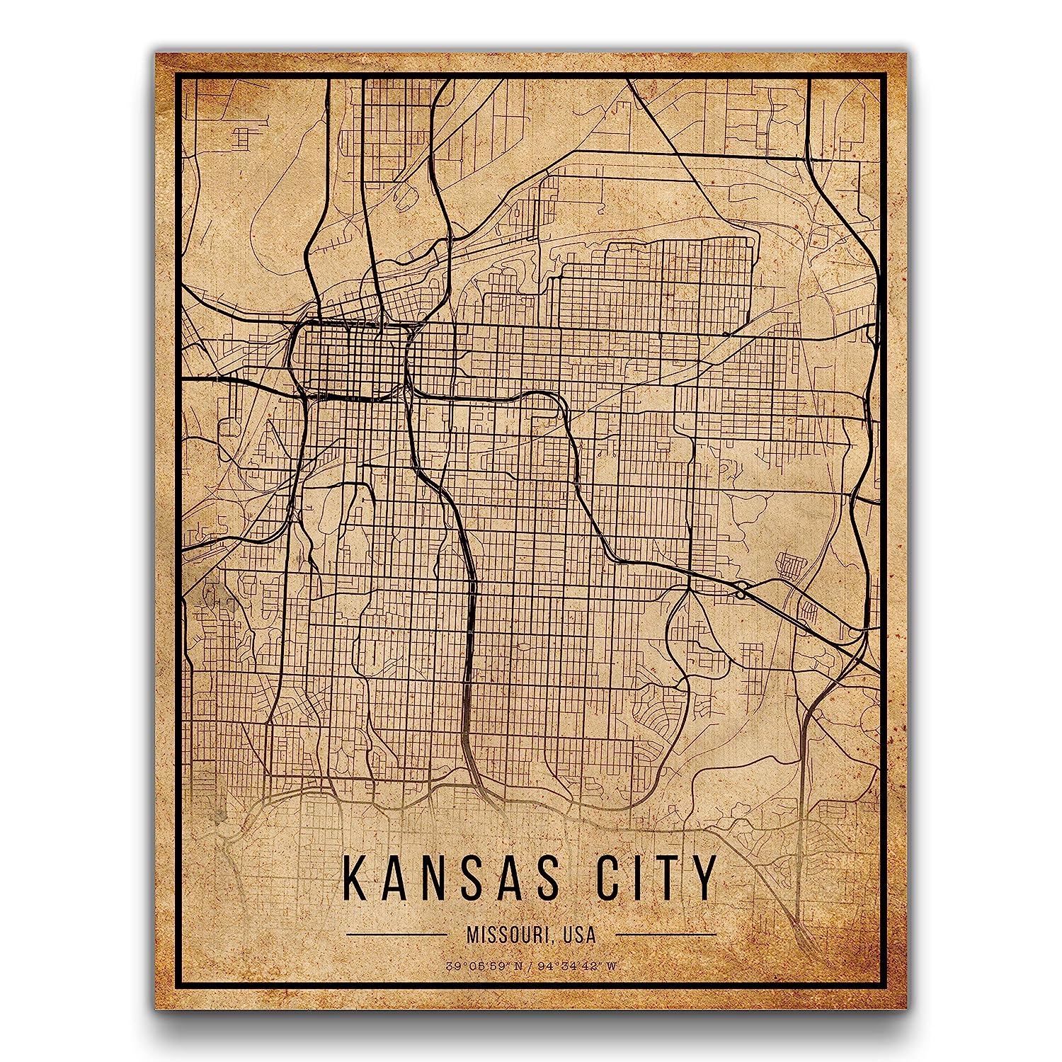Kansas City Map Vintage Style Poster Print | 11